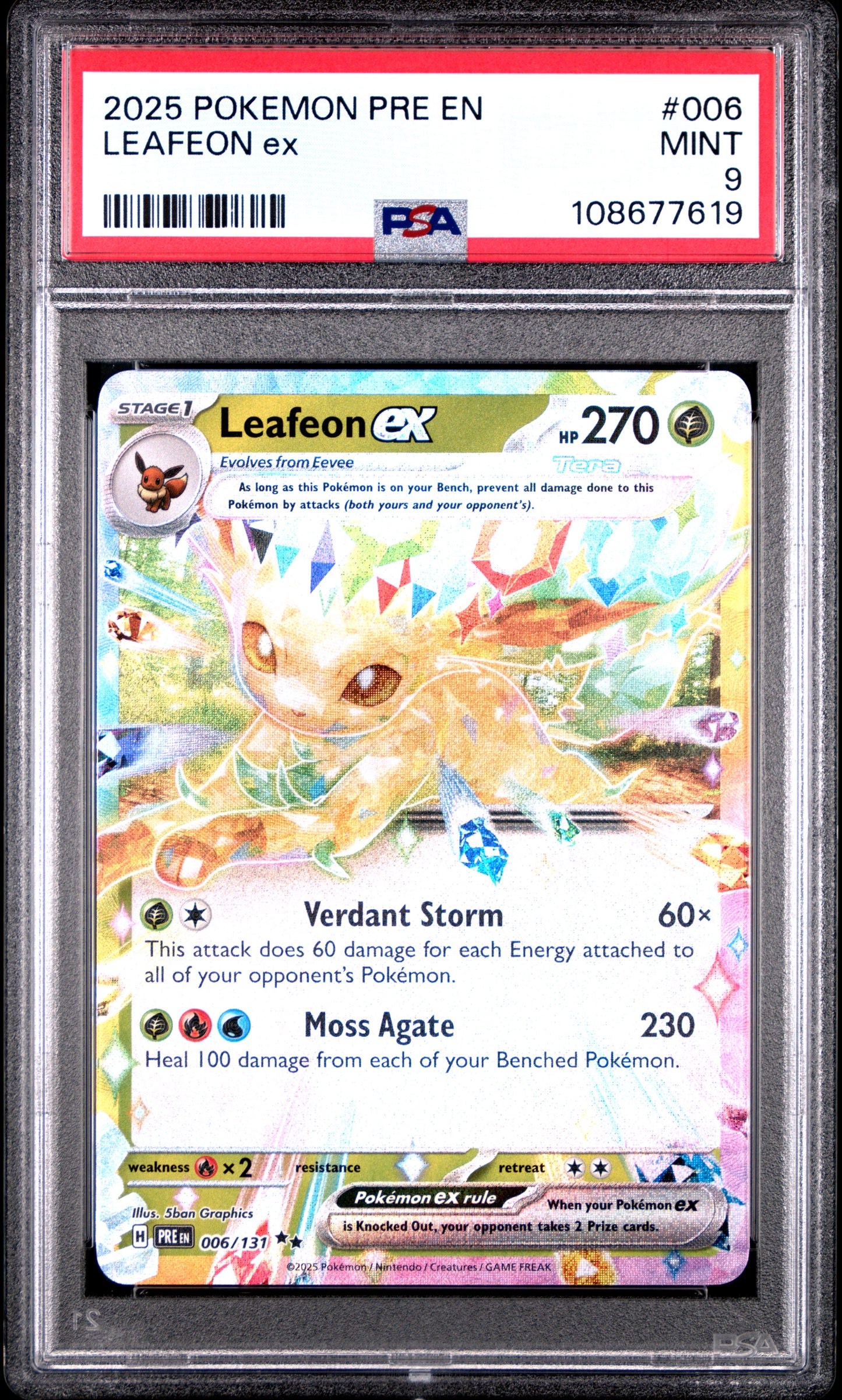 LEAFEON EX 6/131 Common POKEMON PRE EN-PRISMATIC EVOLUTIONS PSA9 MINT 9 PSA population 612 <a href=https://www.psacard.com/cert/108677619/psa>https://www.psacard.com/cert/108677619/psa</a>