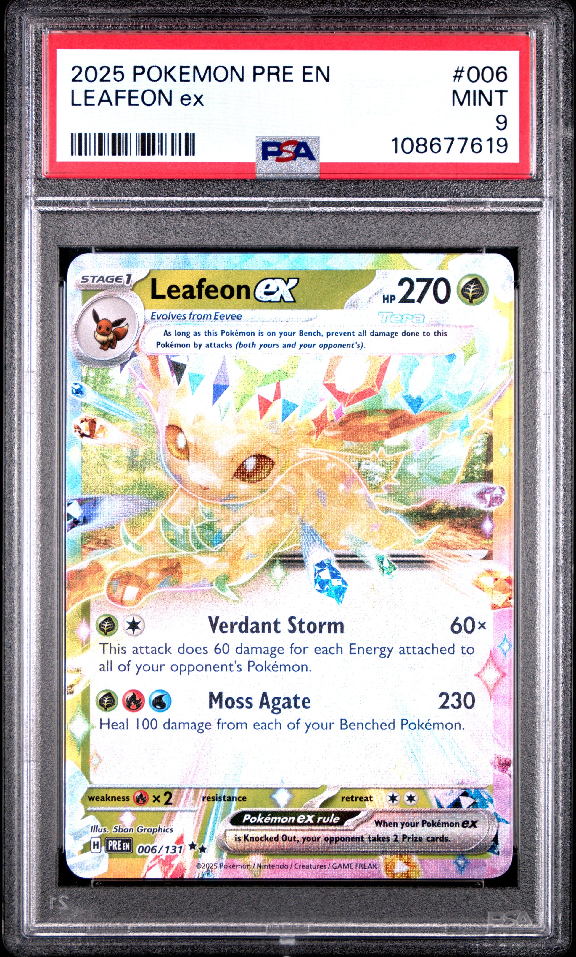 LEAFEON EX 6/131 Common POKEMON PRE EN-PRISMATIC EVOLUTIONS PSA9 MINT 9 PSA population 612 <a href=https://www.psacard.com/cert/108677619/psa>https://www.psacard.com/cert/108677619/psa</a>