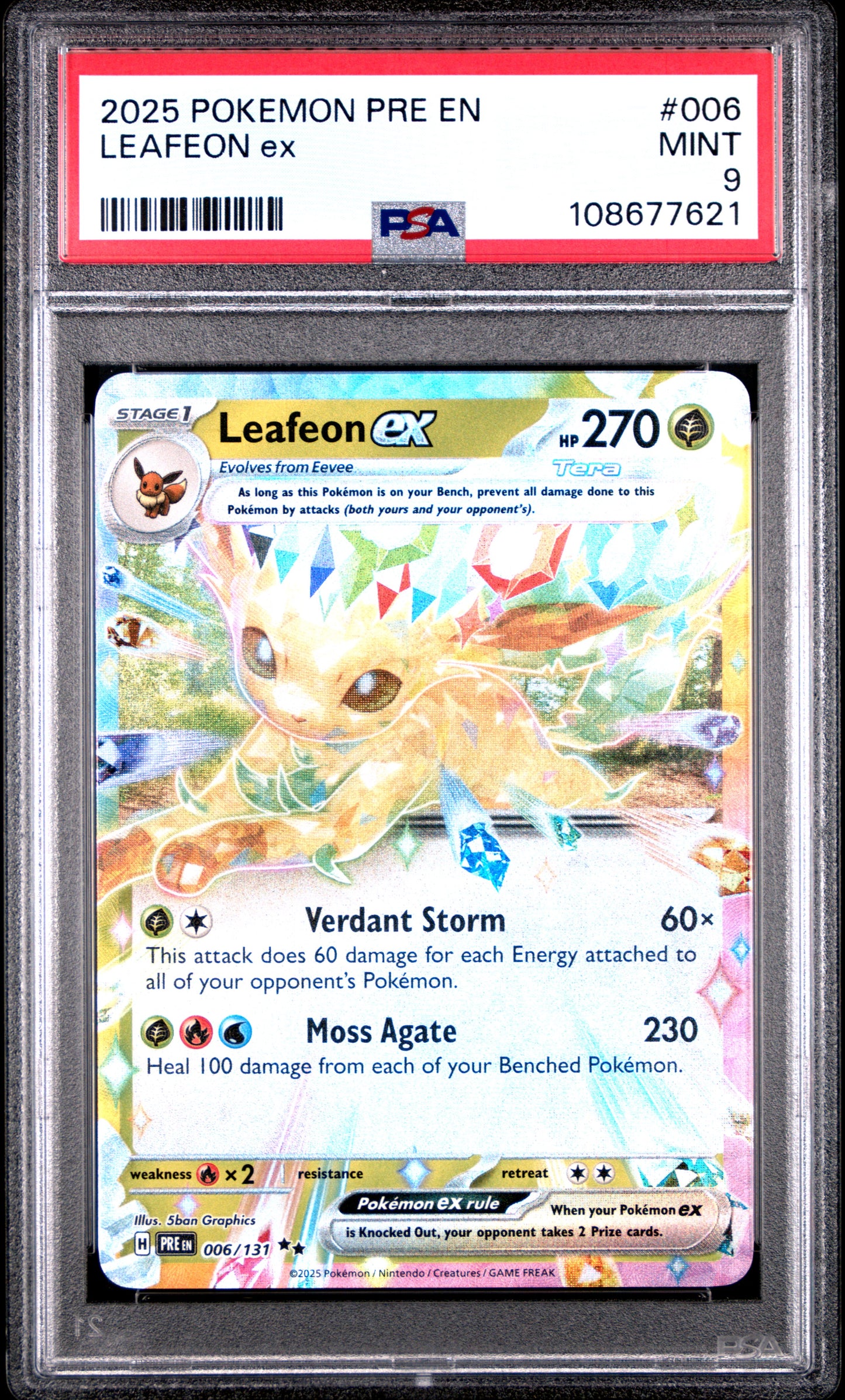 LEAFEON EX 6/131 Common POKEMON PRE EN-PRISMATIC EVOLUTIONS PSA9 MINT 9 PSA population 612 <a href=https://www.psacard.com/cert/108677621/psa>https://www.psacard.com/cert/108677621/psa</a>