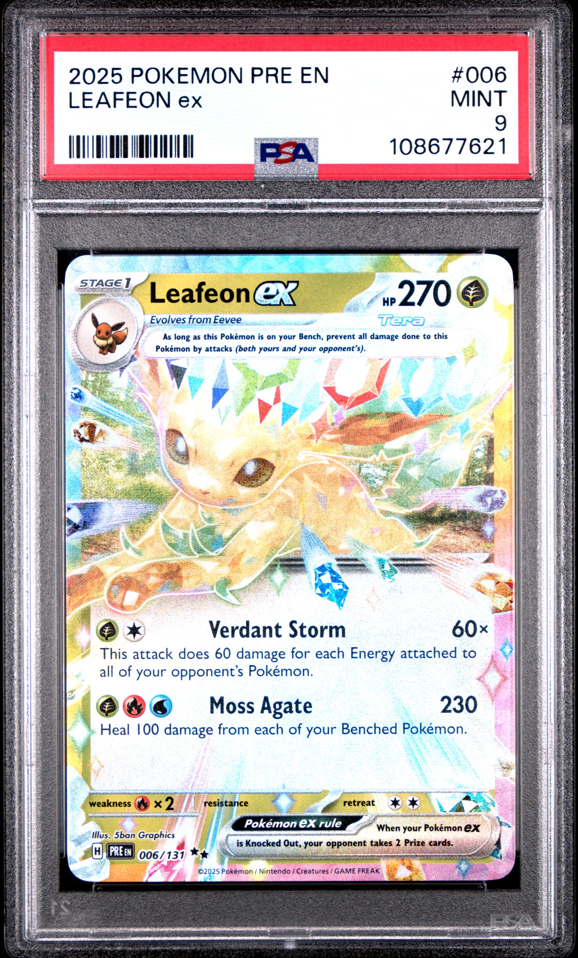 LEAFEON EX 6/131 Common POKEMON PRE EN-PRISMATIC EVOLUTIONS PSA9 MINT 9 PSA population 612 <a href=https://www.psacard.com/cert/108677621/psa>https://www.psacard.com/cert/108677621/psa</a>