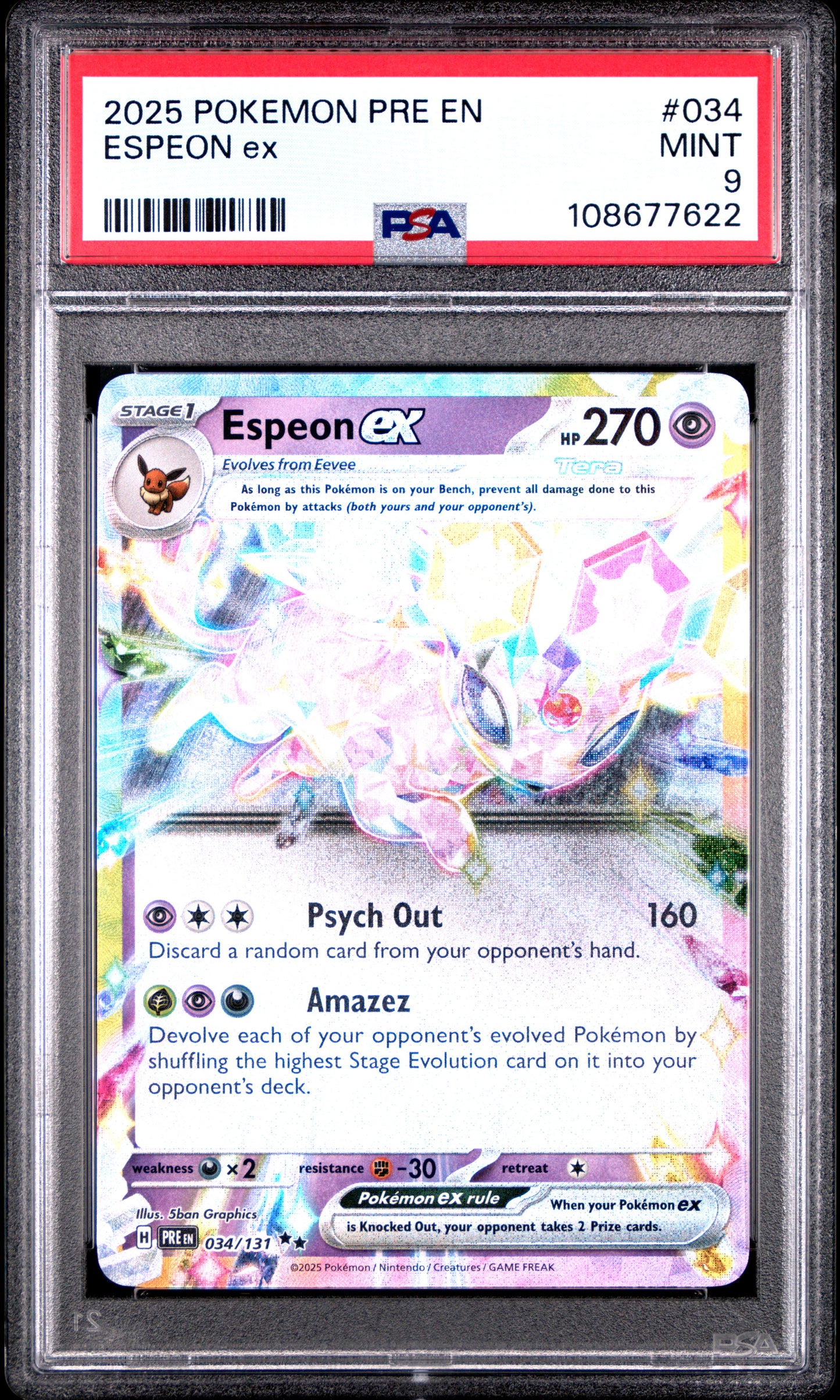 ESPEON EX 34/131 Common POKEMON PRE EN-PRISMATIC EVOLUTIONS PSA9 MINT 9 PSA population 656 <a href=https://www.psacard.com/cert/108677622/psa>https://www.psacard.com/cert/108677622/psa</a>