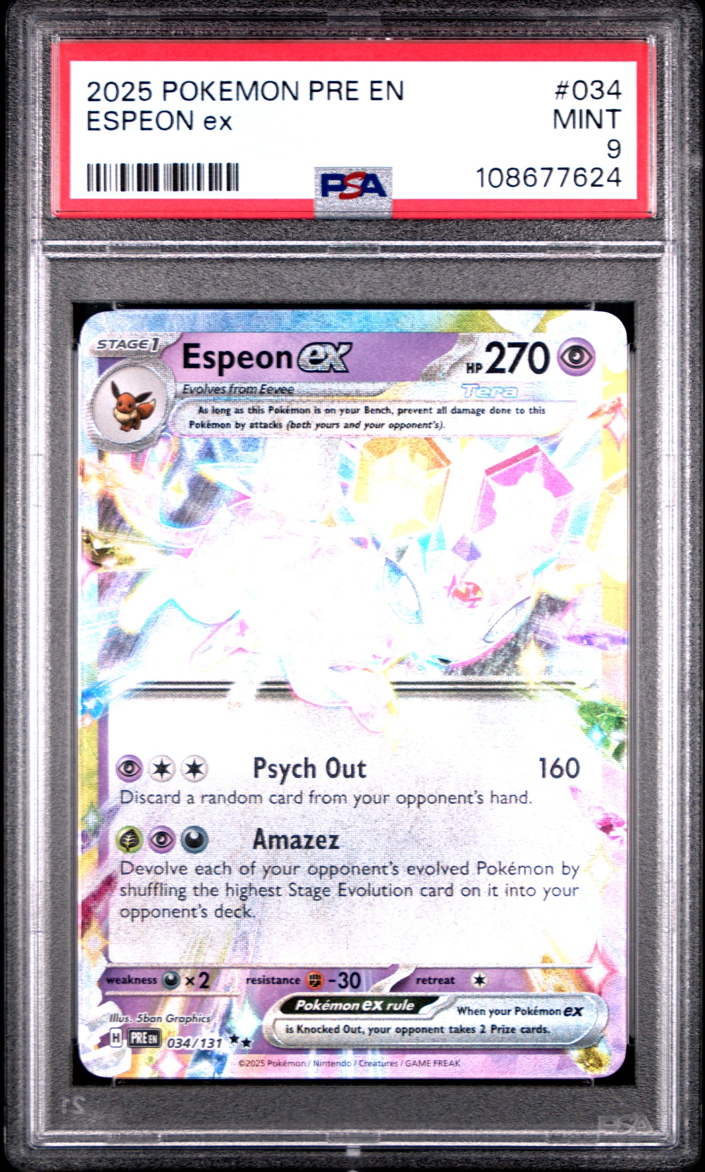 ESPEON EX 34/131 Common POKEMON PRE EN-PRISMATIC EVOLUTIONS PSA9 MINT 9 PSA population 656 <a href=https://www.psacard.com/cert/108677624/psa>https://www.psacard.com/cert/108677624/psa</a>