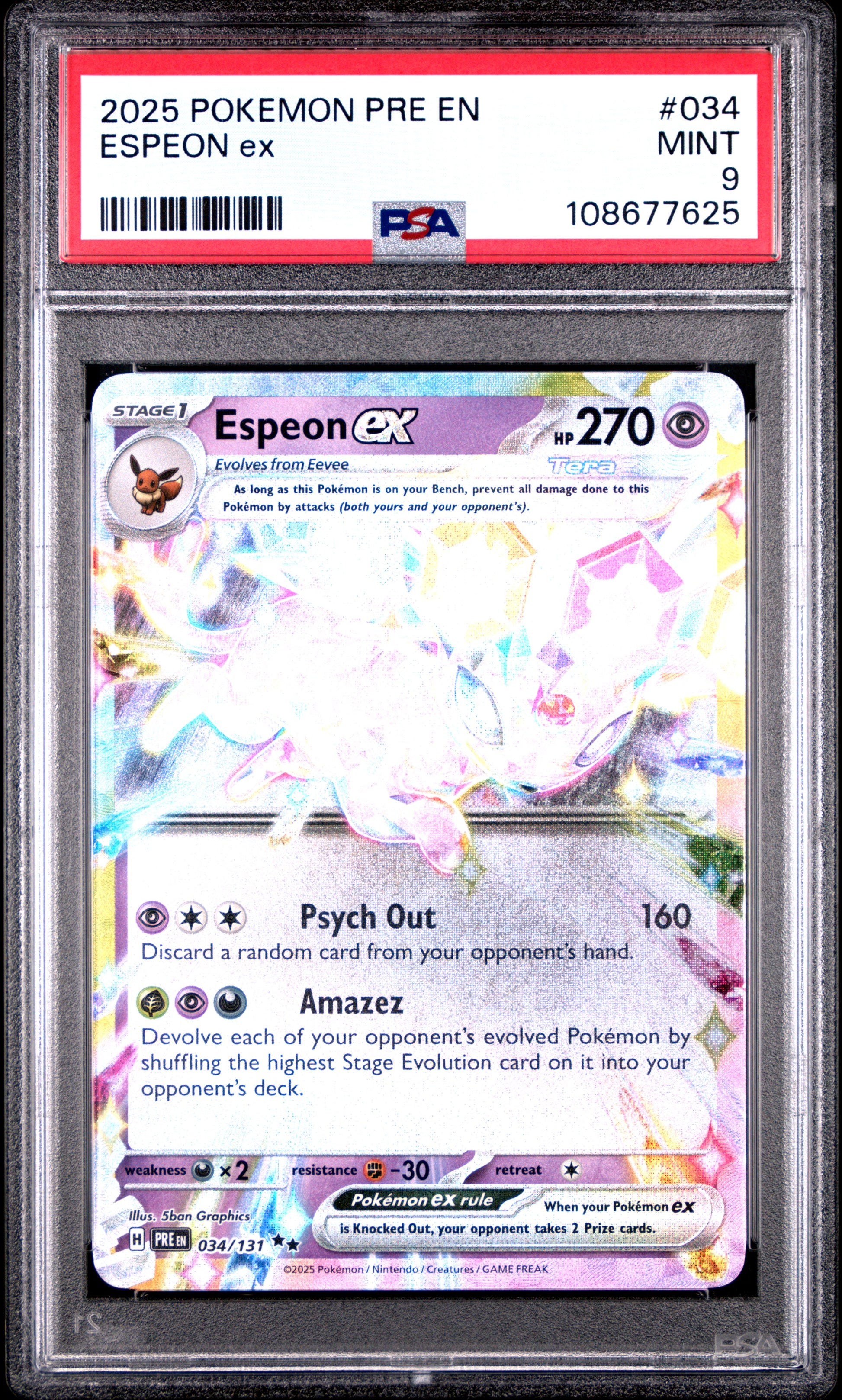 ESPEON EX 34/131 Common POKEMON PRE EN-PRISMATIC EVOLUTIONS PSA9 MINT 9 PSA population 656 <a href=https://www.psacard.com/cert/108677625/psa>https://www.psacard.com/cert/108677625/psa</a>