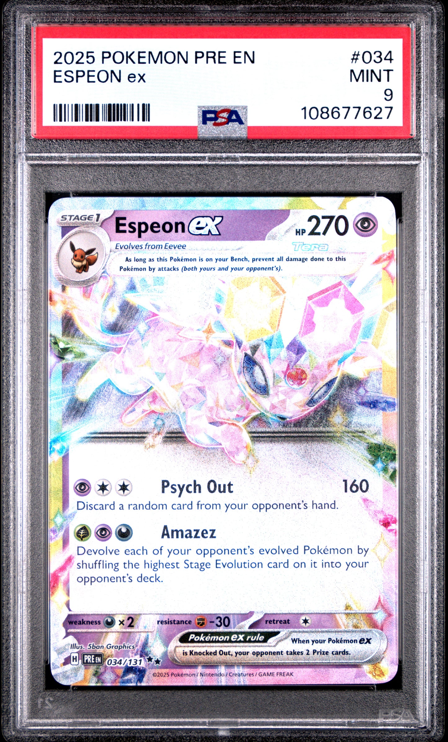 ESPEON EX 34/131 Common POKEMON PRE EN-PRISMATIC EVOLUTIONS PSA9 MINT 9 PSA population 656 <a href=https://www.psacard.com/cert/108677627/psa>https://www.psacard.com/cert/108677627/psa</a>