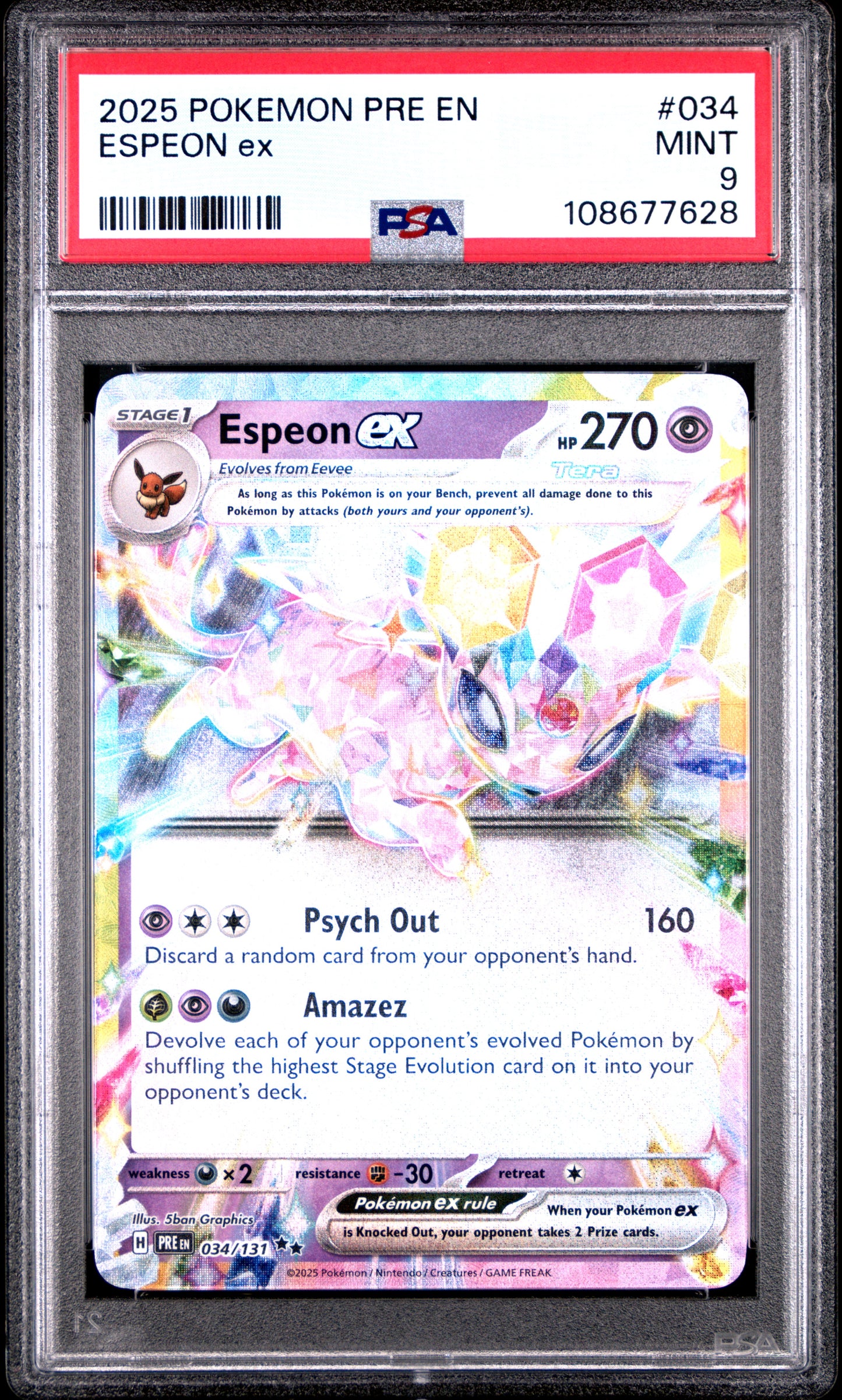 ESPEON EX 34/131 Common POKEMON PRE EN-PRISMATIC EVOLUTIONS PSA9 MINT 9 PSA population 656 <a href=https://www.psacard.com/cert/108677628/psa>https://www.psacard.com/cert/108677628/psa</a>