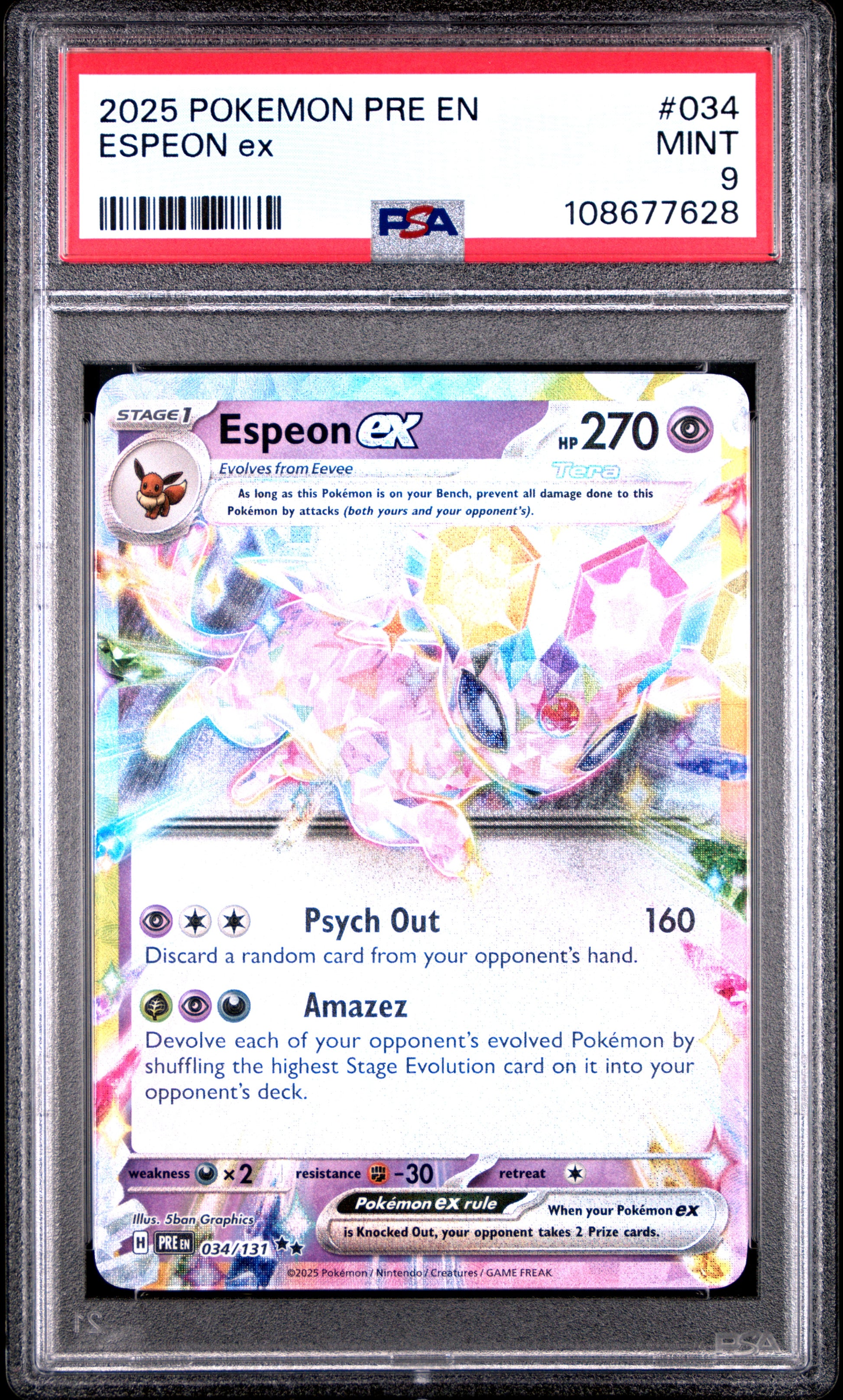 ESPEON EX 34/131 Common POKEMON PRE EN-PRISMATIC EVOLUTIONS PSA9 MINT 9 PSA population 656 <a href=https://www.psacard.com/cert/108677628/psa>https://www.psacard.com/cert/108677628/psa</a>