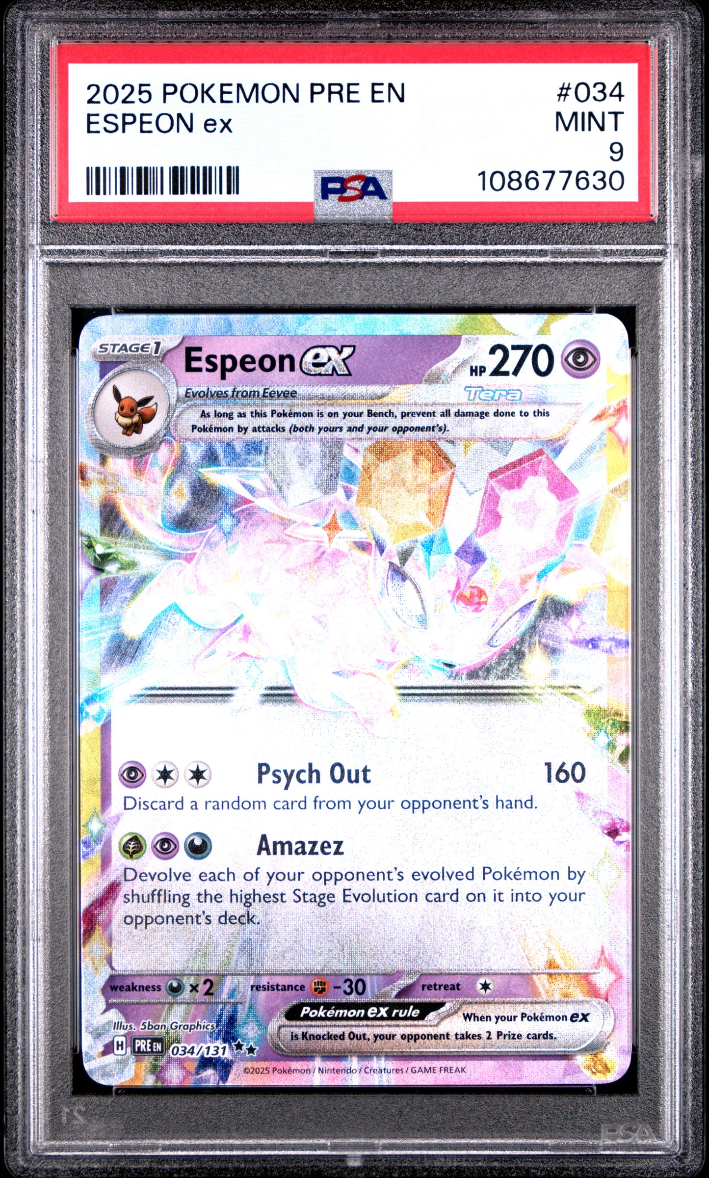 ESPEON EX 34/131 Common POKEMON PRE EN-PRISMATIC EVOLUTIONS PSA9 MINT 9 PSA population 656 <a href=https://www.psacard.com/cert/108677630/psa>https://www.psacard.com/cert/108677630/psa</a>