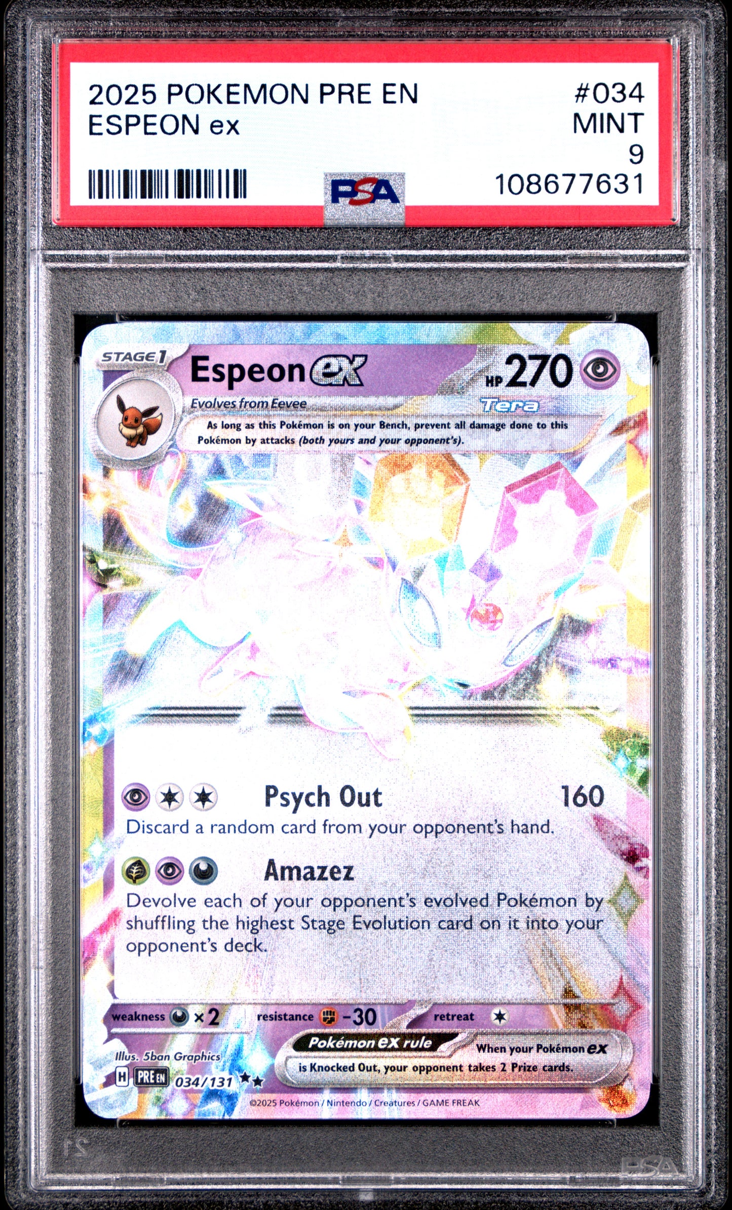 ESPEON EX 34/131 Common POKEMON PRE EN-PRISMATIC EVOLUTIONS PSA9 MINT 9 PSA population 656 <a href=https://www.psacard.com/cert/108677631/psa>https://www.psacard.com/cert/108677631/psa</a>