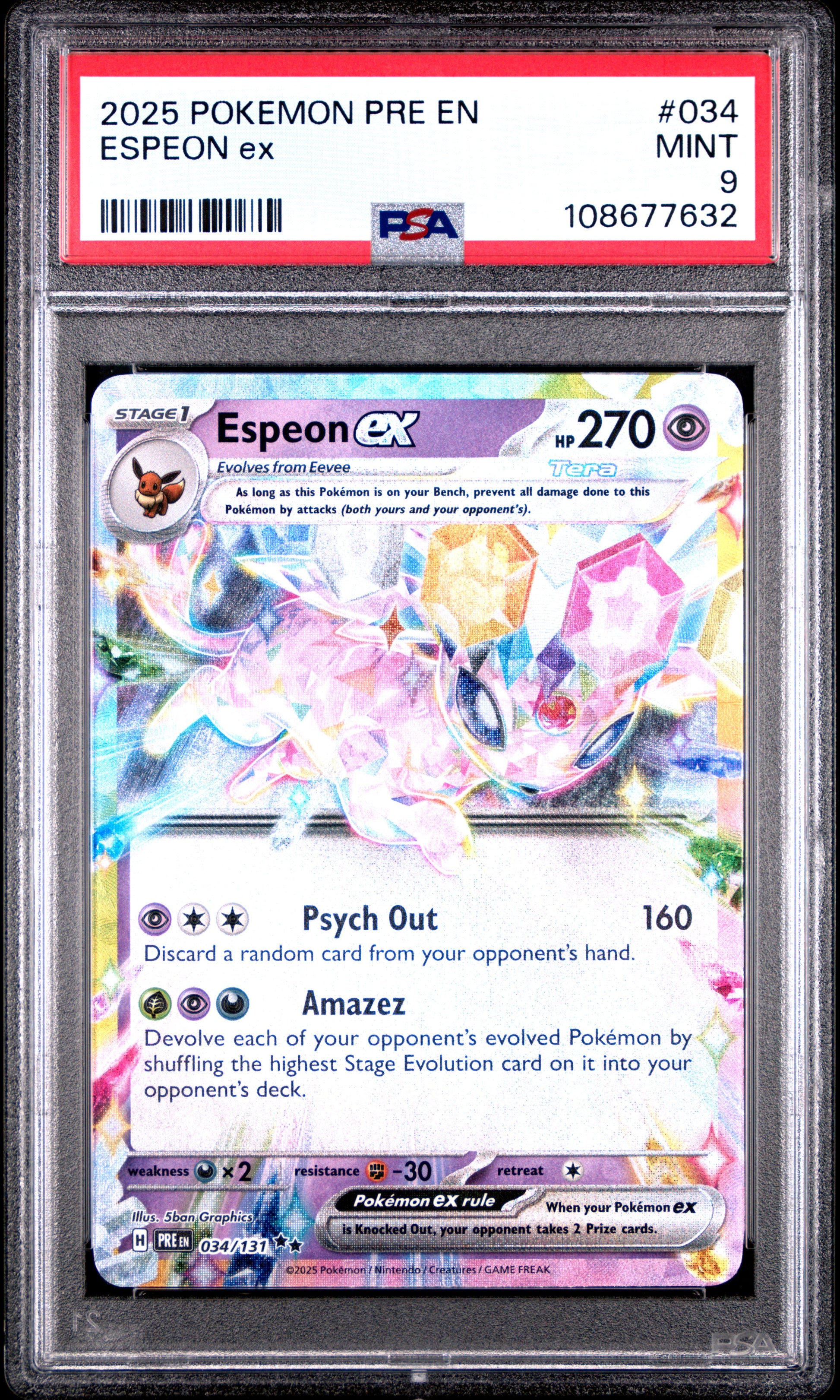 ESPEON EX 34/131 Common POKEMON PRE EN-PRISMATIC EVOLUTIONS PSA9 MINT 9 PSA population 656 <a href=https://www.psacard.com/cert/108677632/psa>https://www.psacard.com/cert/108677632/psa</a>