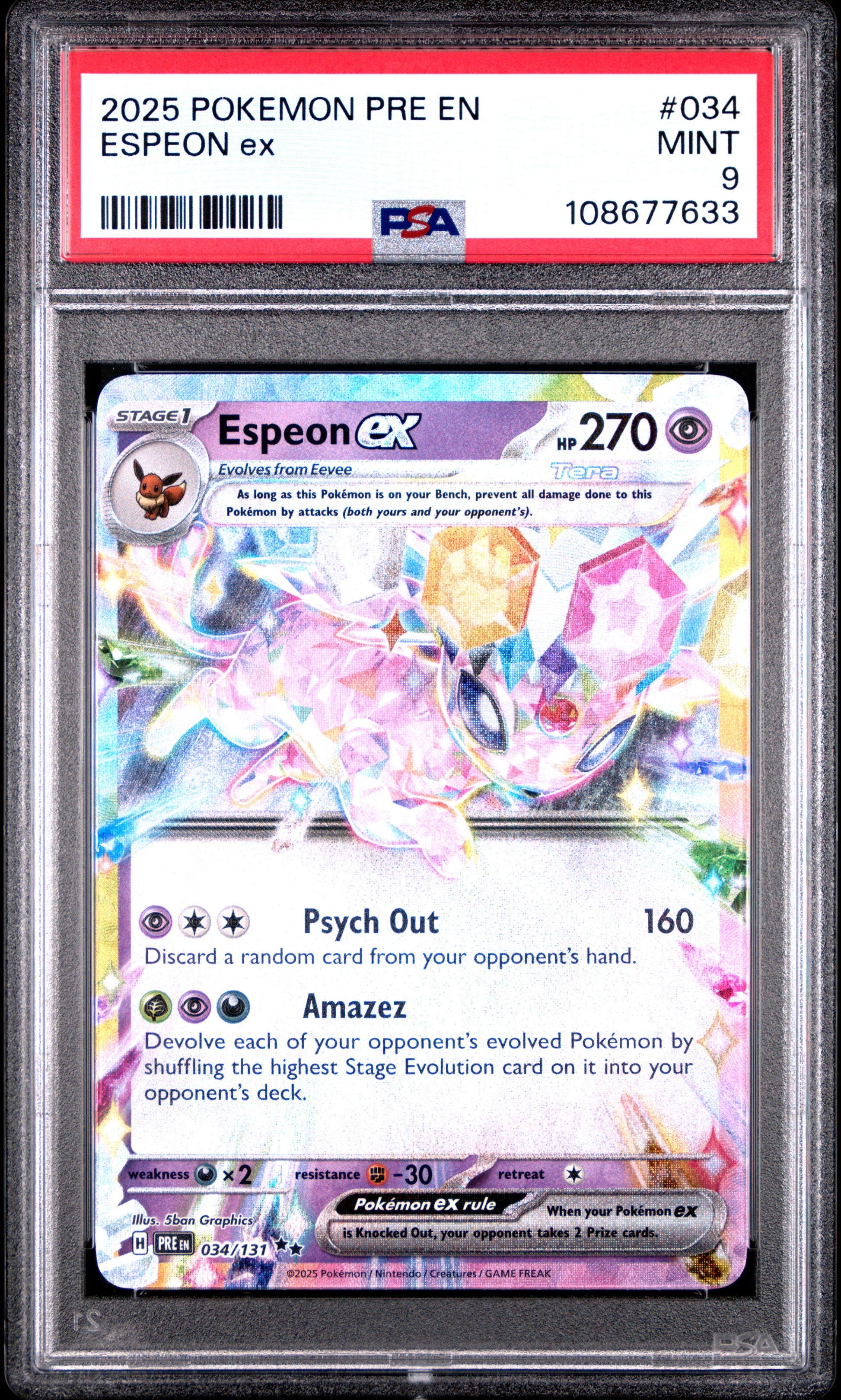 ESPEON EX 34/131 Common POKEMON PRE EN-PRISMATIC EVOLUTIONS PSA9 MINT 9 PSA population 656 <a href=https://www.psacard.com/cert/108677633/psa>https://www.psacard.com/cert/108677633/psa</a>