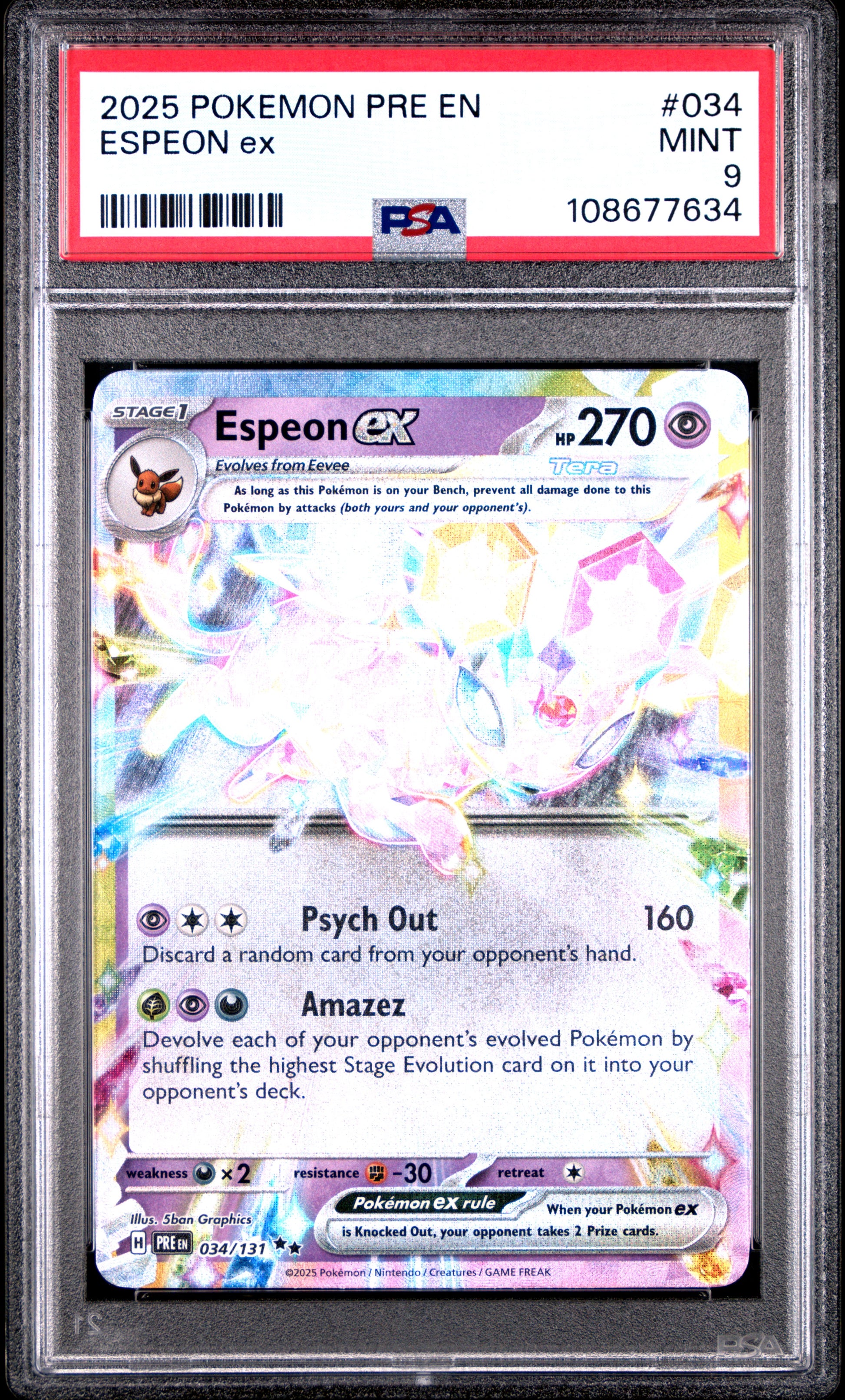 ESPEON EX 34/131 Common POKEMON PRE EN-PRISMATIC EVOLUTIONS PSA9 MINT 9 PSA population 656 <a href=https://www.psacard.com/cert/108677634/psa>https://www.psacard.com/cert/108677634/psa</a>