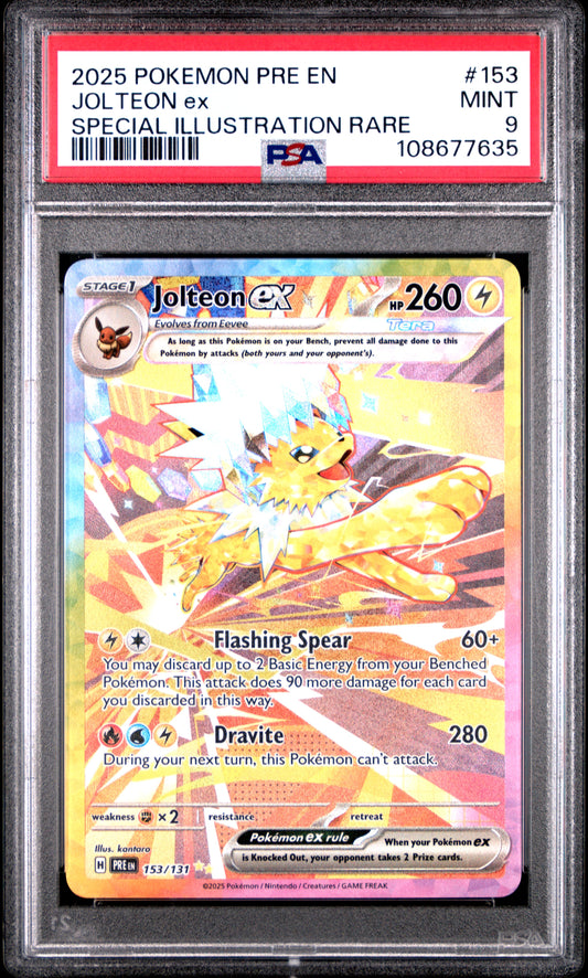 JOLTEON EX 153/131 Common POKEMON PRE EN-PRISMATIC EVOLUTIONS SPECIAL ILLUSTRATION RARE PSA9 MINT 9 PSA population 2349 <a href=https://www.psacard.com/cert/108677635/psa>https://www.psacard.com/cert/108677635/psa</a>