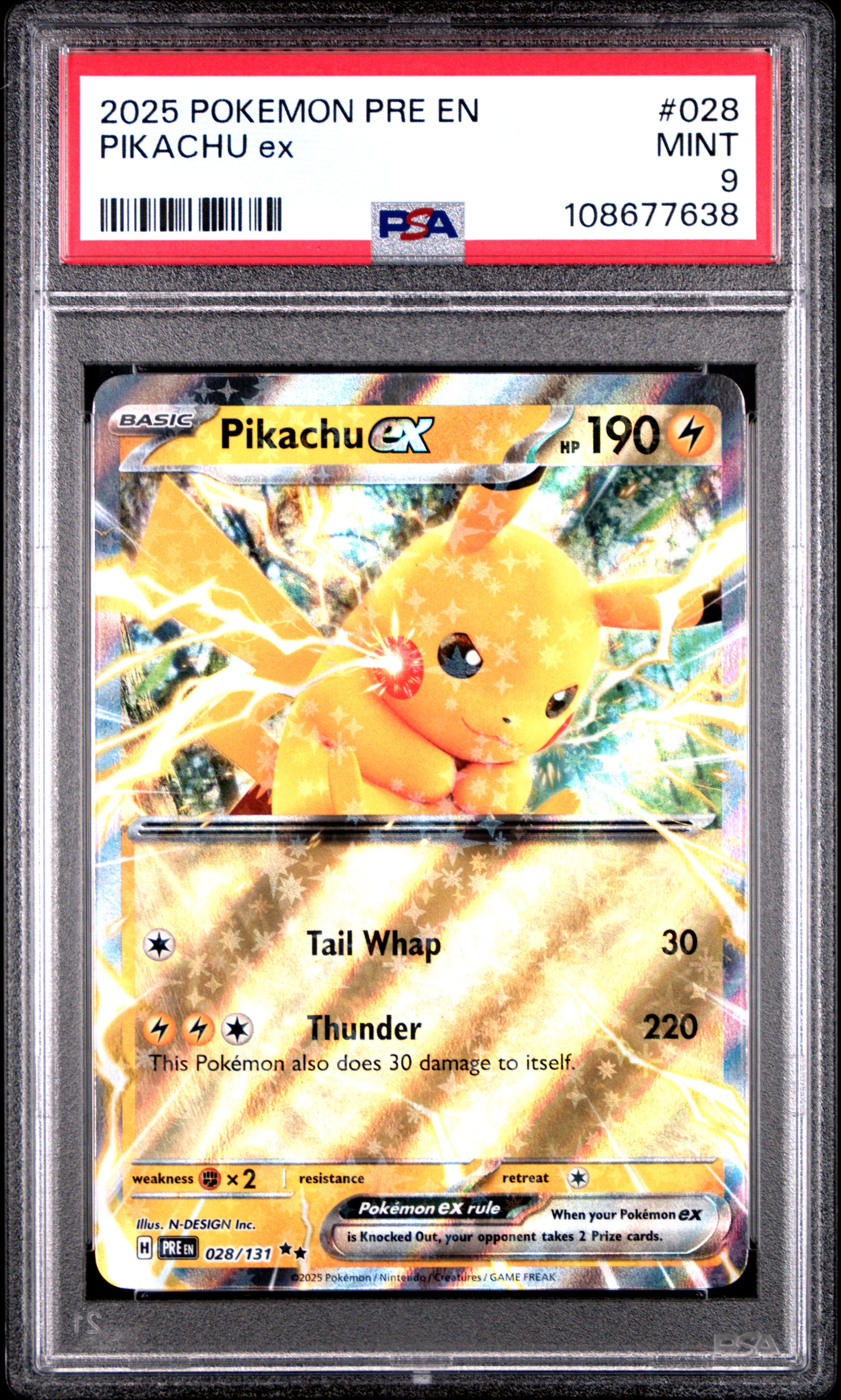 PIKACHU EX 28/131 Common POKEMON PRE EN-PRISMATIC EVOLUTIONS PSA9 MINT 9 PSA population 339 <a href=https://www.psacard.com/cert/108677638/psa>https://www.psacard.com/cert/108677638/psa</a>