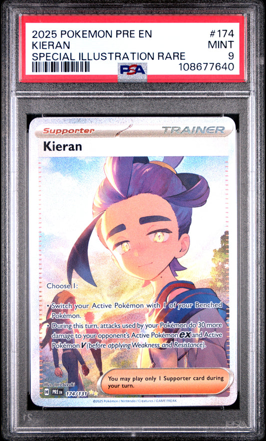 KIERAN 174/131 Common POKEMON PRE EN-PRISMATIC EVOLUTIONS SPECIAL ILLUSTRATION RARE PSA9 MINT 9 PSA population 448 <a href=https://www.psacard.com/cert/108677640/psa>https://www.psacard.com/cert/108677640/psa</a>