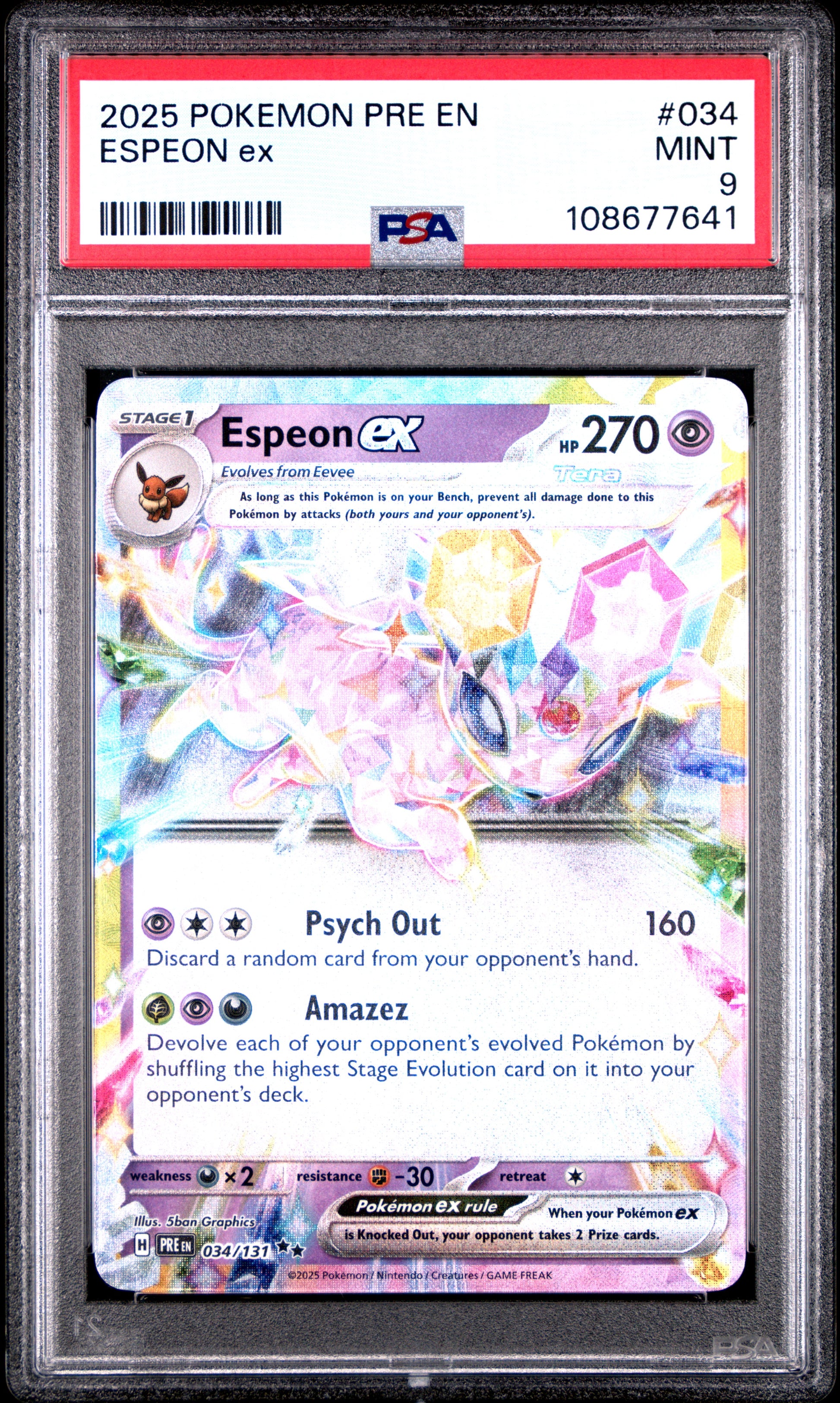 ESPEON EX 34/131 Common POKEMON PRE EN-PRISMATIC EVOLUTIONS PSA9 MINT 9 PSA population 656 <a href=https://www.psacard.com/cert/108677641/psa>https://www.psacard.com/cert/108677641/psa</a>