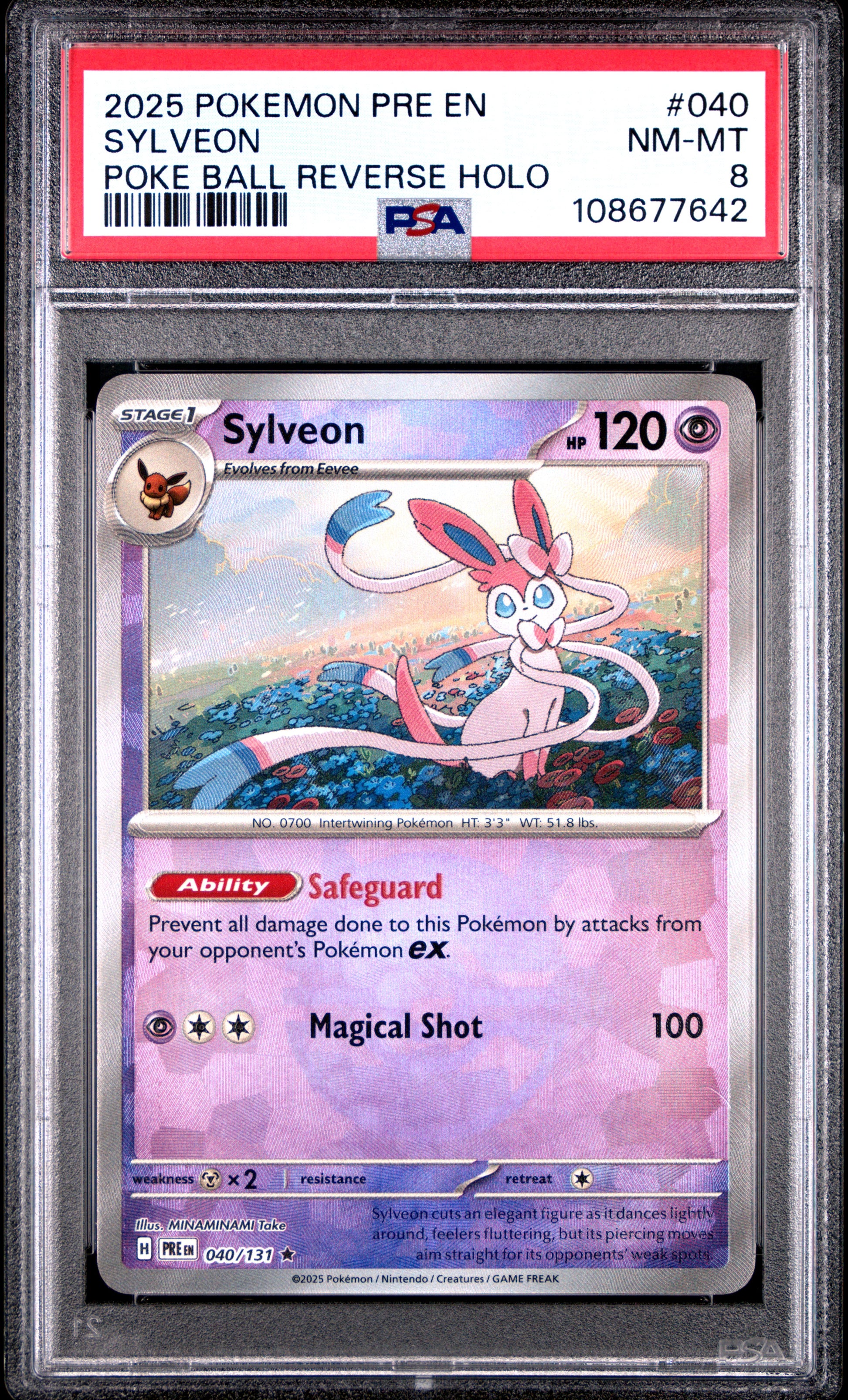 SYLVEON 40/131 [Poke Ball] POKEMON PRE EN-PRISMATIC EVOLUTIONS POKE BALL REVERSE HOLO PSA8 NM-MT 8 PSA population 127 <a href=https://www.psacard.com/cert/108677642/psa>https://www.psacard.com/cert/108677642/psa</a>