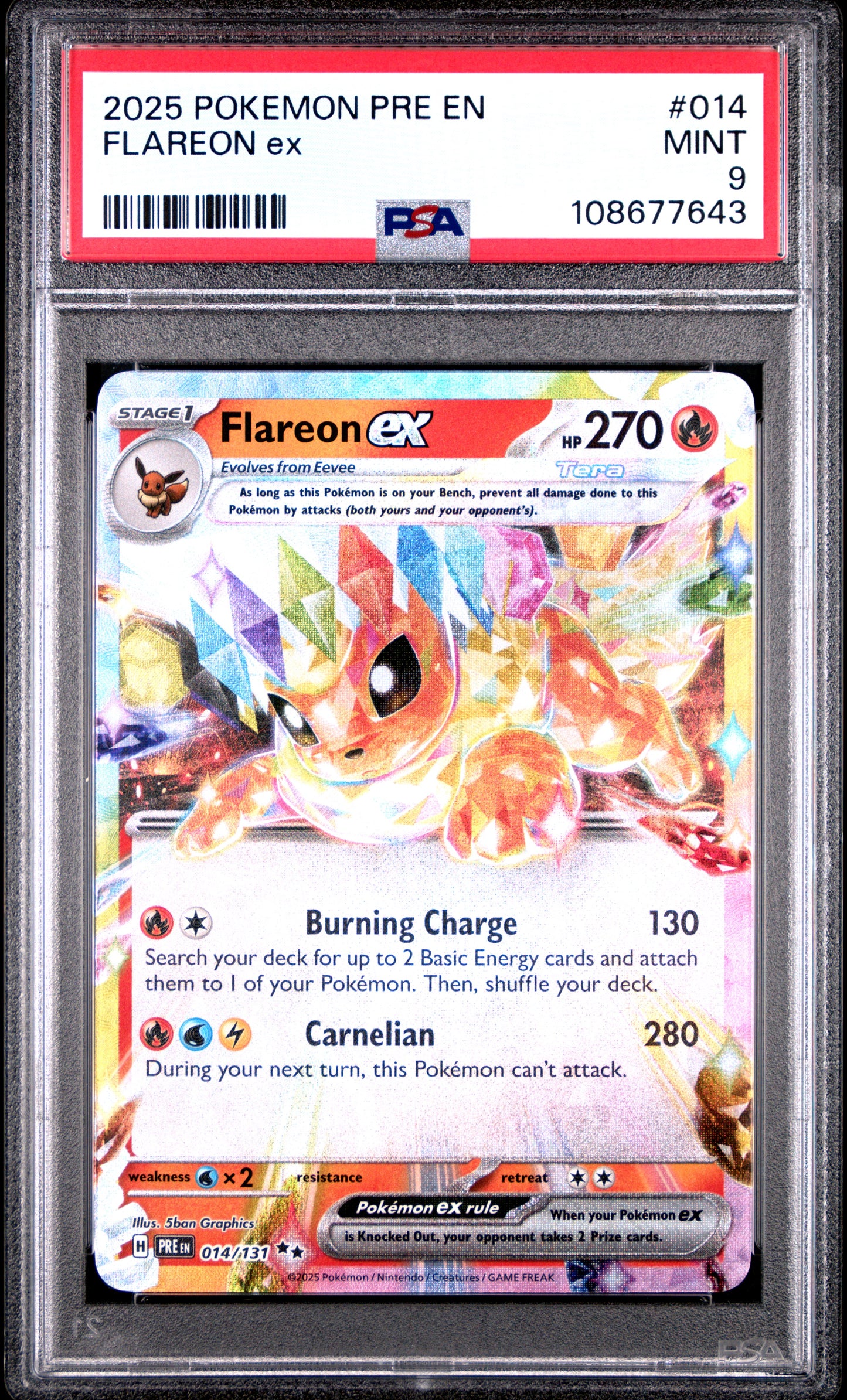 FLAREON EX 14/131 Common POKEMON PRE EN-PRISMATIC EVOLUTIONS PSA9 MINT 9 PSA population 691 <a href=https://www.psacard.com/cert/108677643/psa>https://www.psacard.com/cert/108677643/psa</a>