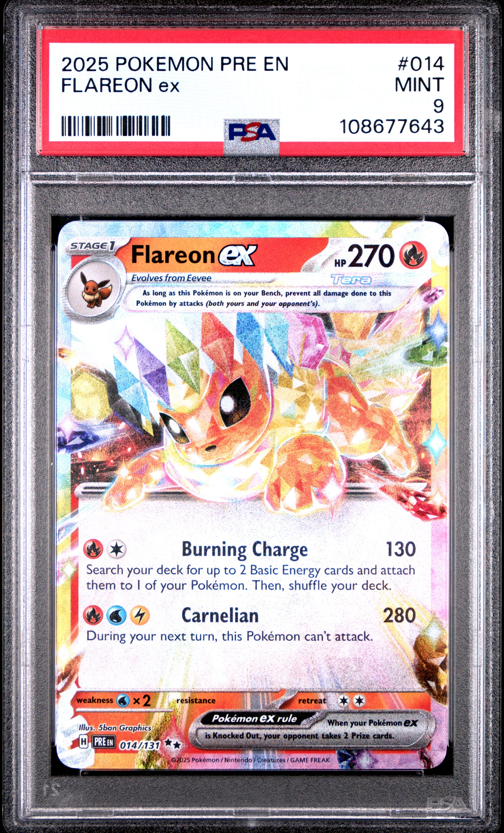 FLAREON EX 14/131 Common POKEMON PRE EN-PRISMATIC EVOLUTIONS PSA9 MINT 9 PSA population 691 <a href=https://www.psacard.com/cert/108677643/psa>https://www.psacard.com/cert/108677643/psa</a>