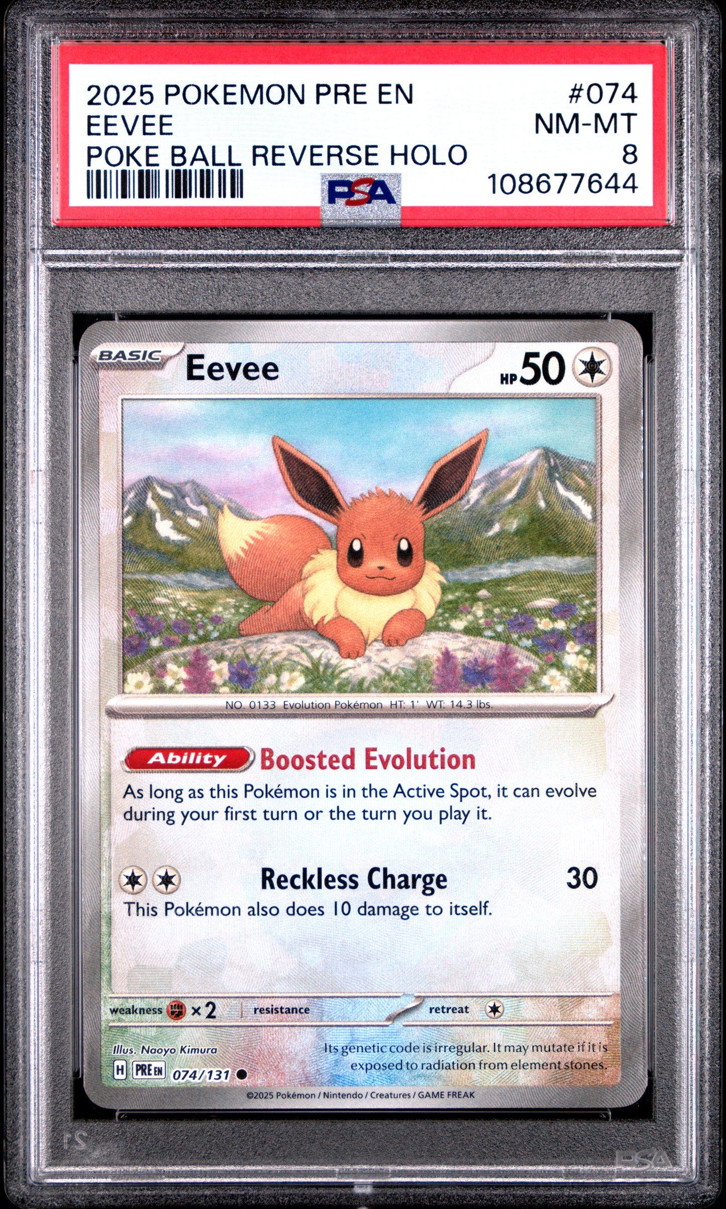 EEVEE 74/131 [Poke Ball] POKEMON PRE EN-PRISMATIC EVOLUTIONS POKE BALL REVERSE HOLO PSA8 NM-MT 8 PSA population 113 <a href=https://www.psacard.com/cert/108677644/psa>https://www.psacard.com/cert/108677644/psa</a>