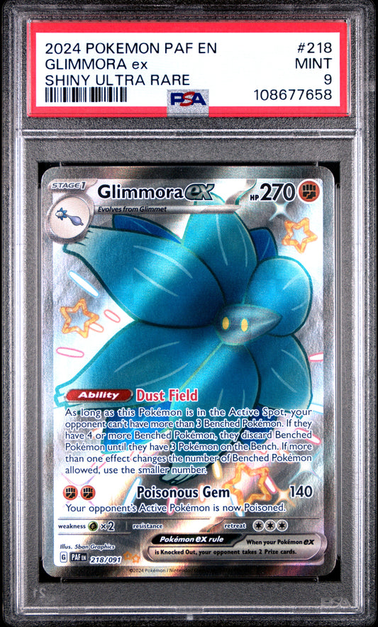 GLIMMORA EX 218/91 Common POKEMON PAF EN-PALDEAN FATES SHINY ULTRA RARE PSA9 MINT 9 PSA population 127 <a href=https://www.psacard.com/cert/108677658/psa>https://www.psacard.com/cert/108677658/psa</a>