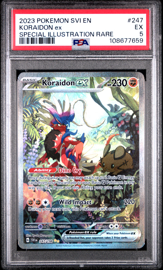 KORAIDON EX 247/198 Common POKEMON SVI EN-SCARLET & VIOLET SPECIAL ILLUSTRATION RARE PSA5 EX 5 PSA population 17 <a href=https://www.psacard.com/cert/108677659/psa>https://www.psacard.com/cert/108677659/psa</a>
