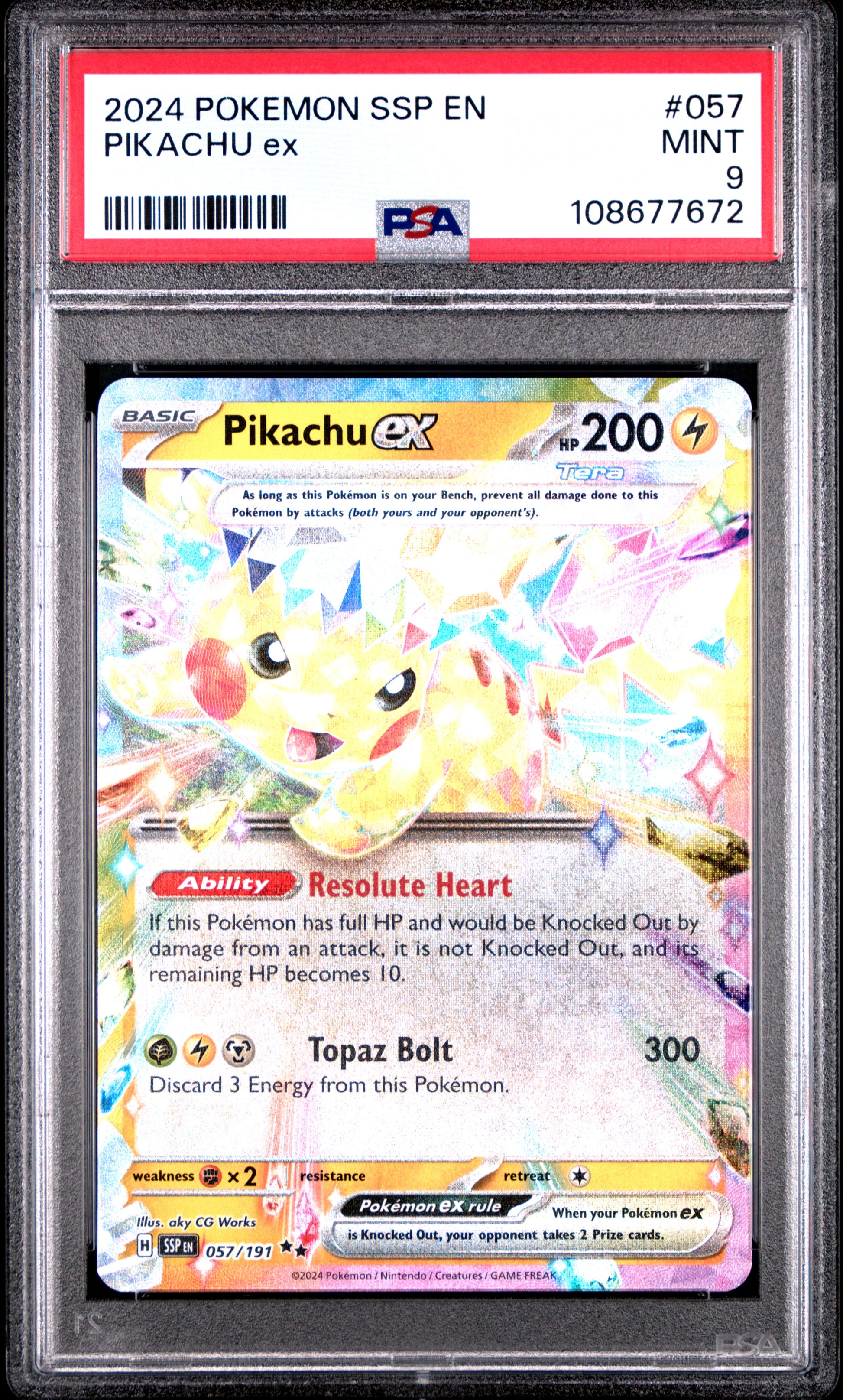 PIKACHU EX 57/191 Common POKEMON SSP EN-SURGING SPARKS PSA9 MINT 9 PSA population 4969 <a href=https://www.psacard.com/cert/108677672/psa>https://www.psacard.com/cert/108677672/psa</a>