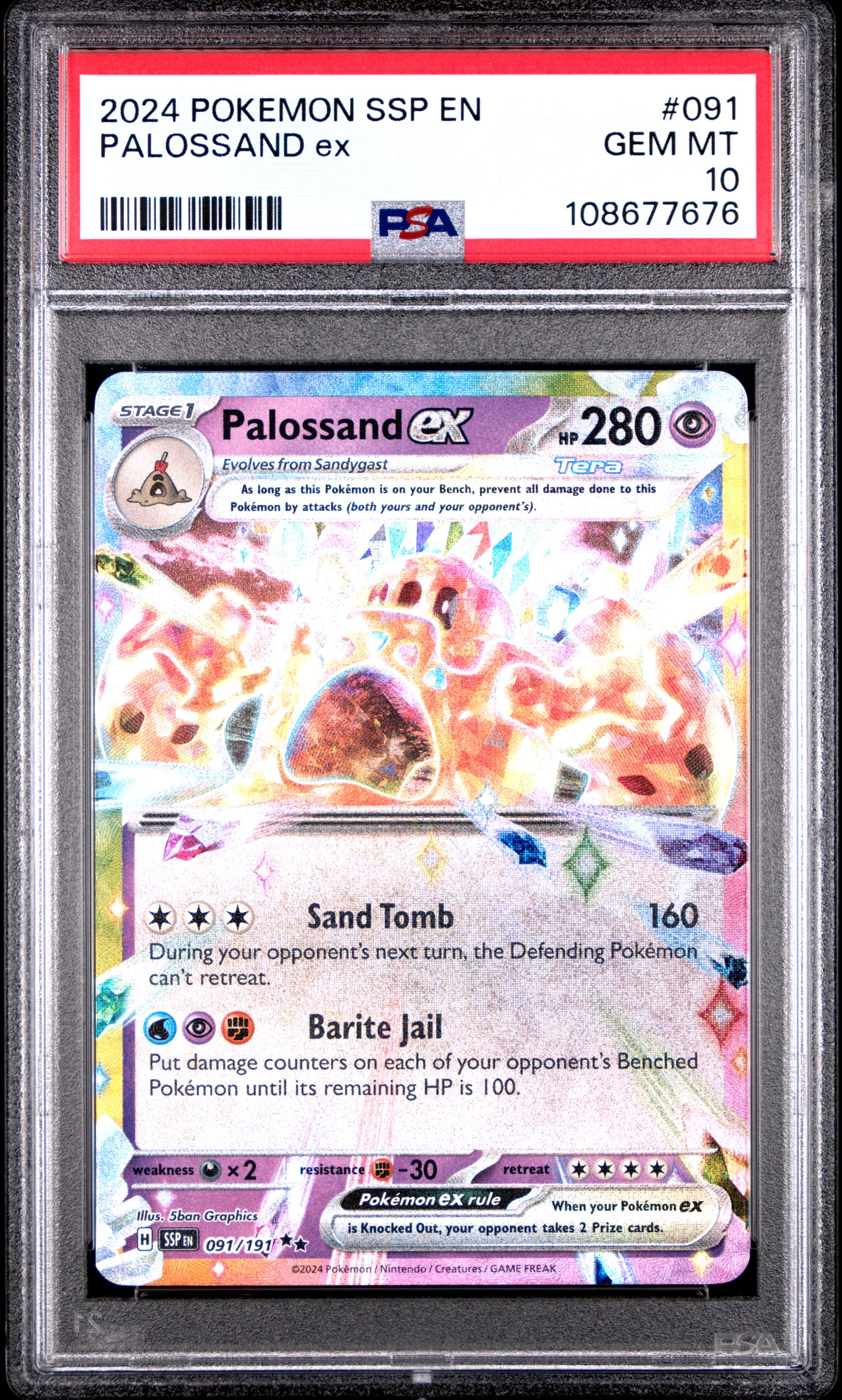 PALOSSAND EX 91/191 Common POKEMON SSP EN-SURGING SPARKS PSA10 GEM MT 10 PSA population 90 <a href=https://www.psacard.com/cert/108677676/psa>https://www.psacard.com/cert/108677676/psa</a>