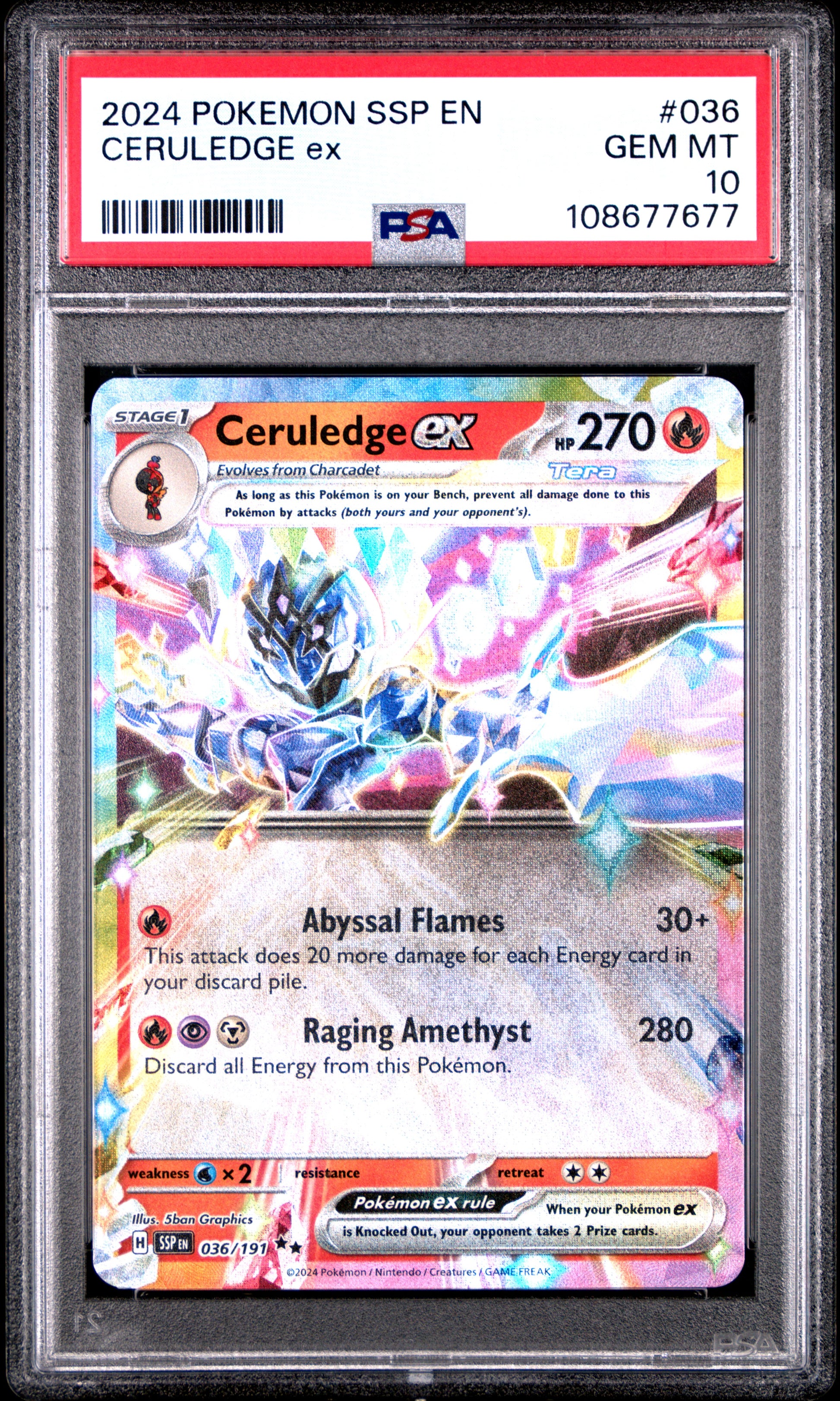 CERULEDGE EX 36/191 Common POKEMON SSP EN-SURGING SPARKS PSA10 GEM MT 10 PSA population 292 <a href=https://www.psacard.com/cert/108677677/psa>https://www.psacard.com/cert/108677677/psa</a>