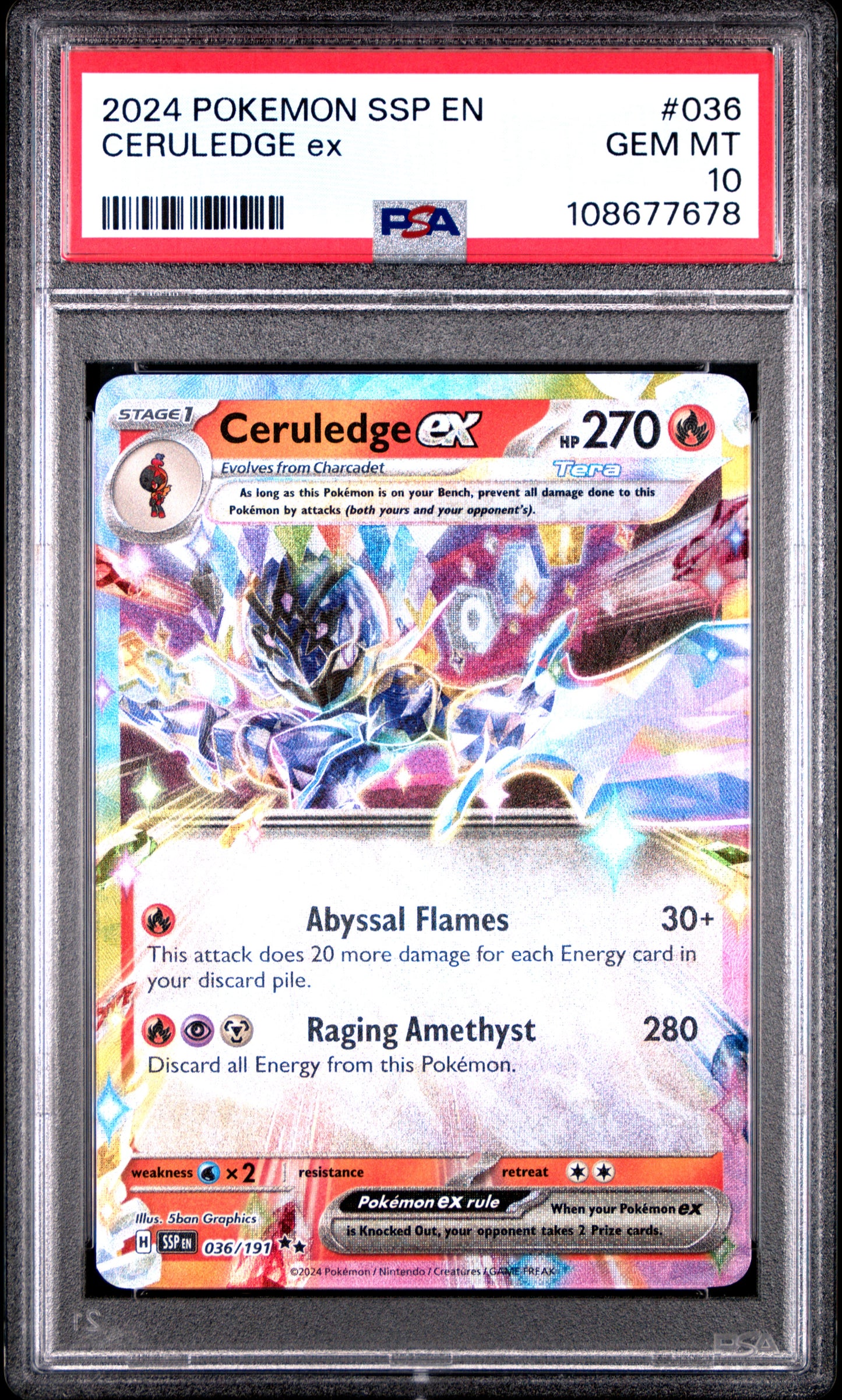 CERULEDGE EX 36/191 Common POKEMON SSP EN-SURGING SPARKS PSA10 GEM MT 10 PSA population 292 <a href=https://www.psacard.com/cert/108677678/psa>https://www.psacard.com/cert/108677678/psa</a>