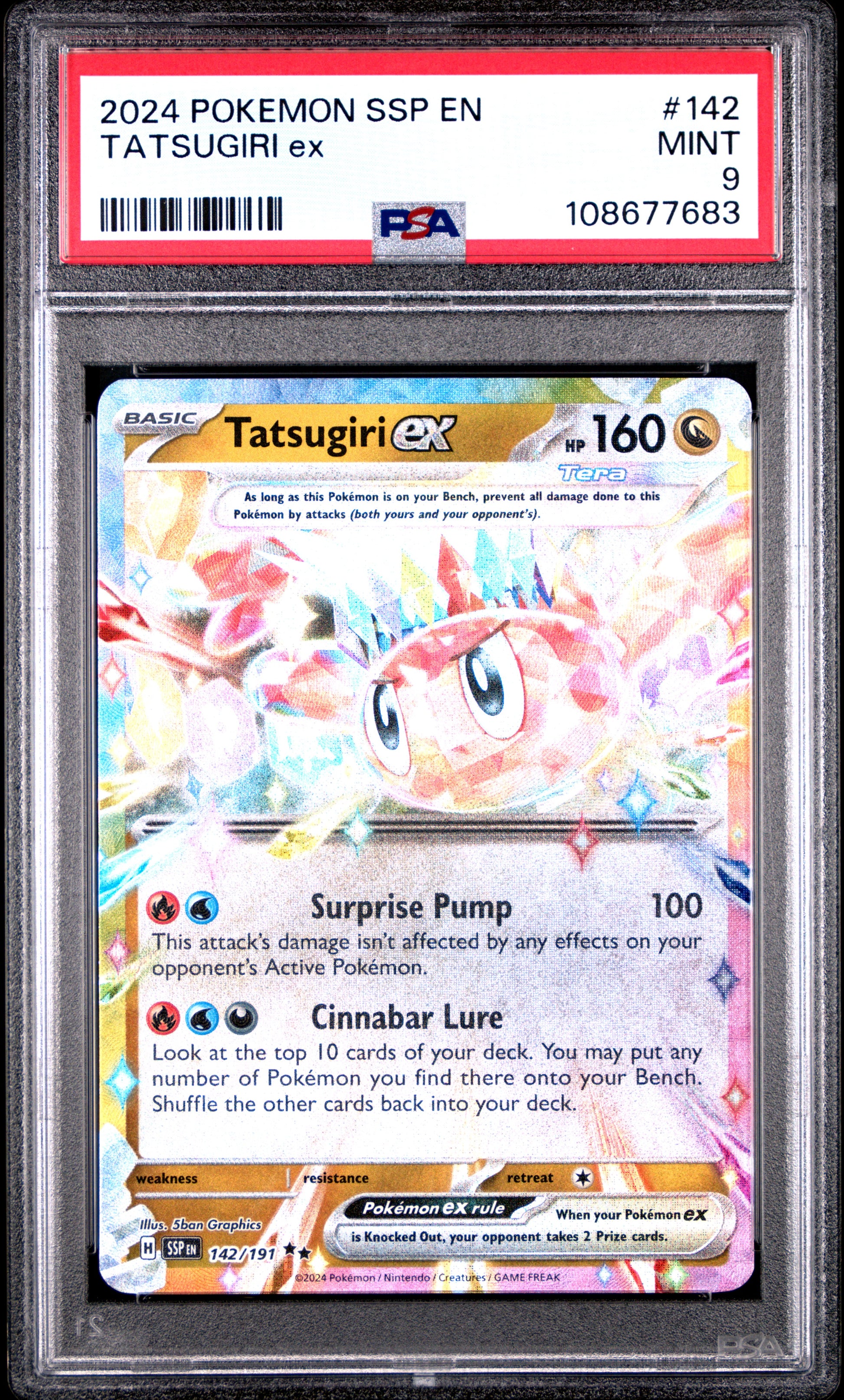 TATSUGIRI EX 142/191 Common POKEMON SSP EN-SURGING SPARKS PSA9 MINT 9 PSA population 163 <a href=https://www.psacard.com/cert/108677683/psa>https://www.psacard.com/cert/108677683/psa</a>