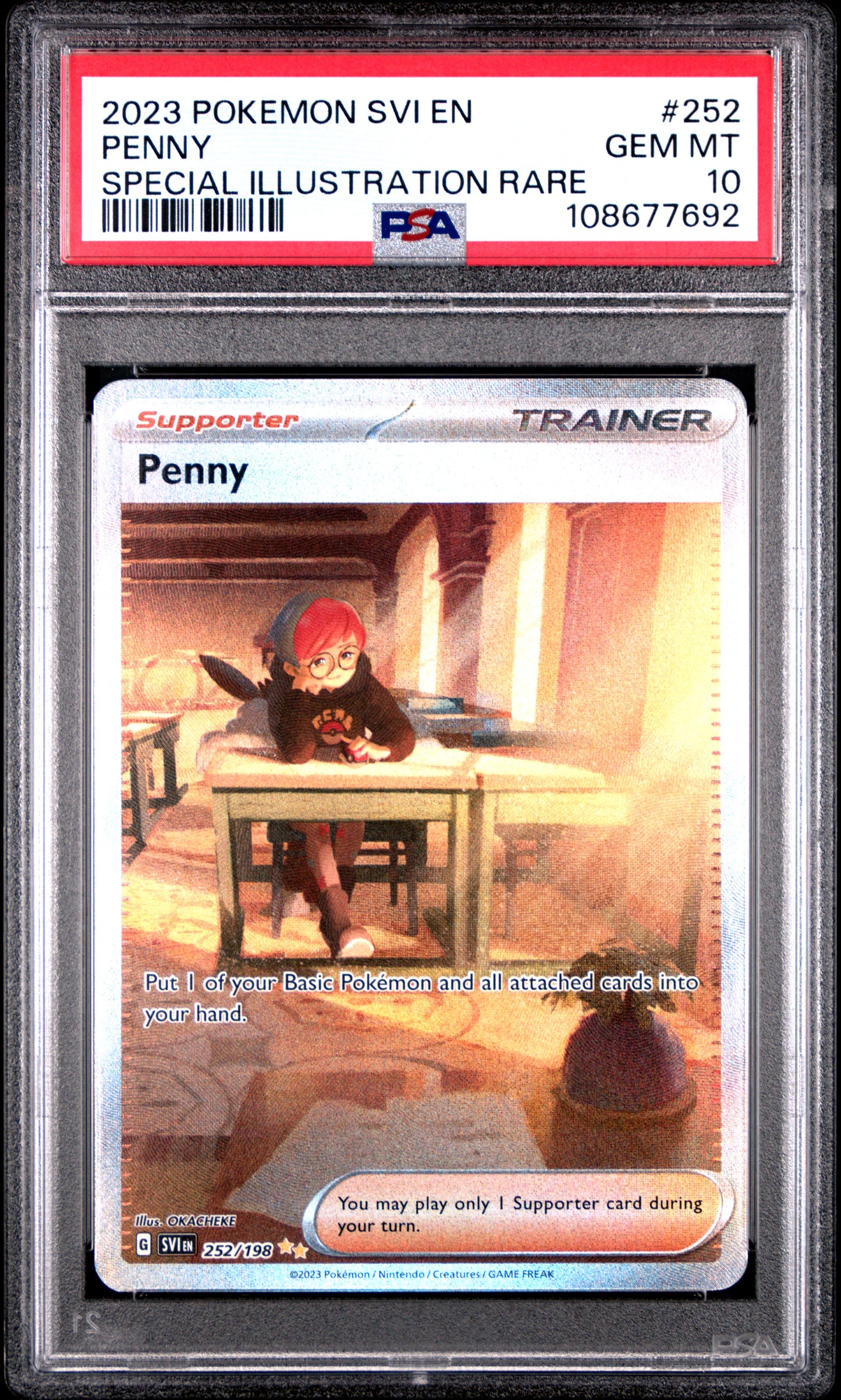 PENNY 252/198 Common POKEMON SVI EN-SCARLET & VIOLET SPECIAL ILLUSTRATION RARE PSA10 GEM MT 10 PSA population 722 <a href=https://www.psacard.com/cert/108677692/psa>https://www.psacard.com/cert/108677692/psa</a>