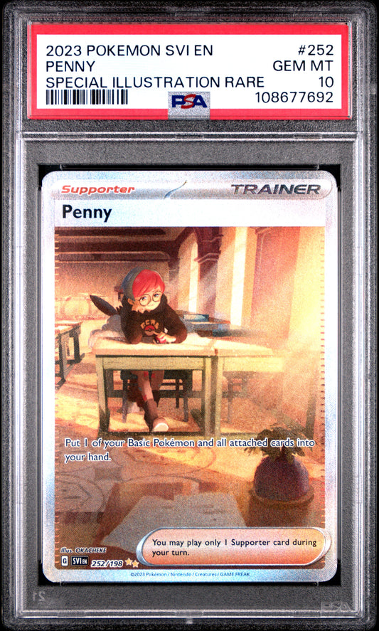 PENNY 252/198 Common POKEMON SVI EN-SCARLET & VIOLET SPECIAL ILLUSTRATION RARE PSA10 GEM MT 10 PSA population 722 <a href=https://www.psacard.com/cert/108677692/psa>https://www.psacard.com/cert/108677692/psa</a>