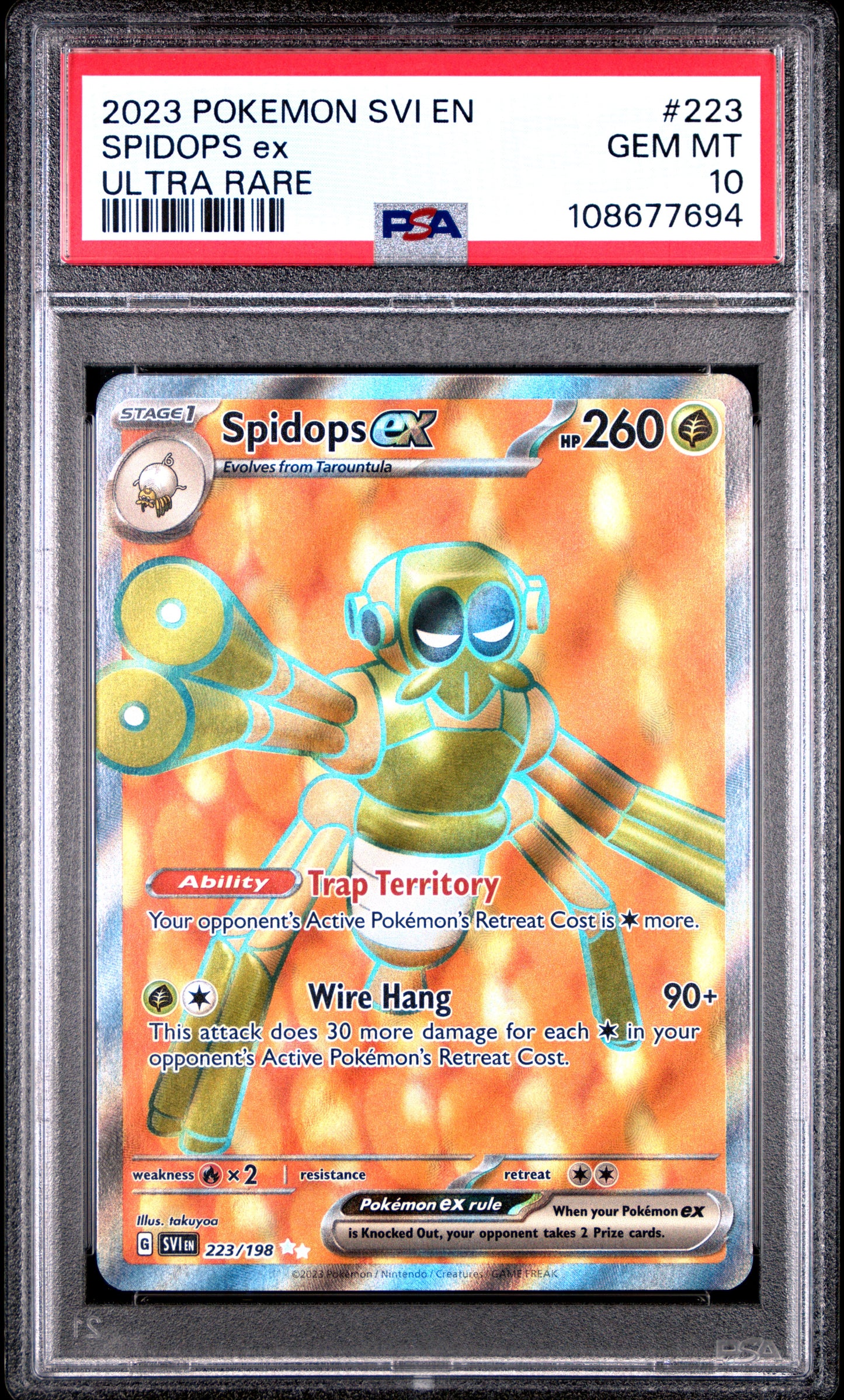 SPIDOPS EX 223/198 Common POKEMON SVI EN-SCARLET & VIOLET ULTRA RARE PSA10 GEM MT 10 PSA population 158 <a href=https://www.psacard.com/cert/108677694/psa>https://www.psacard.com/cert/108677694/psa</a>