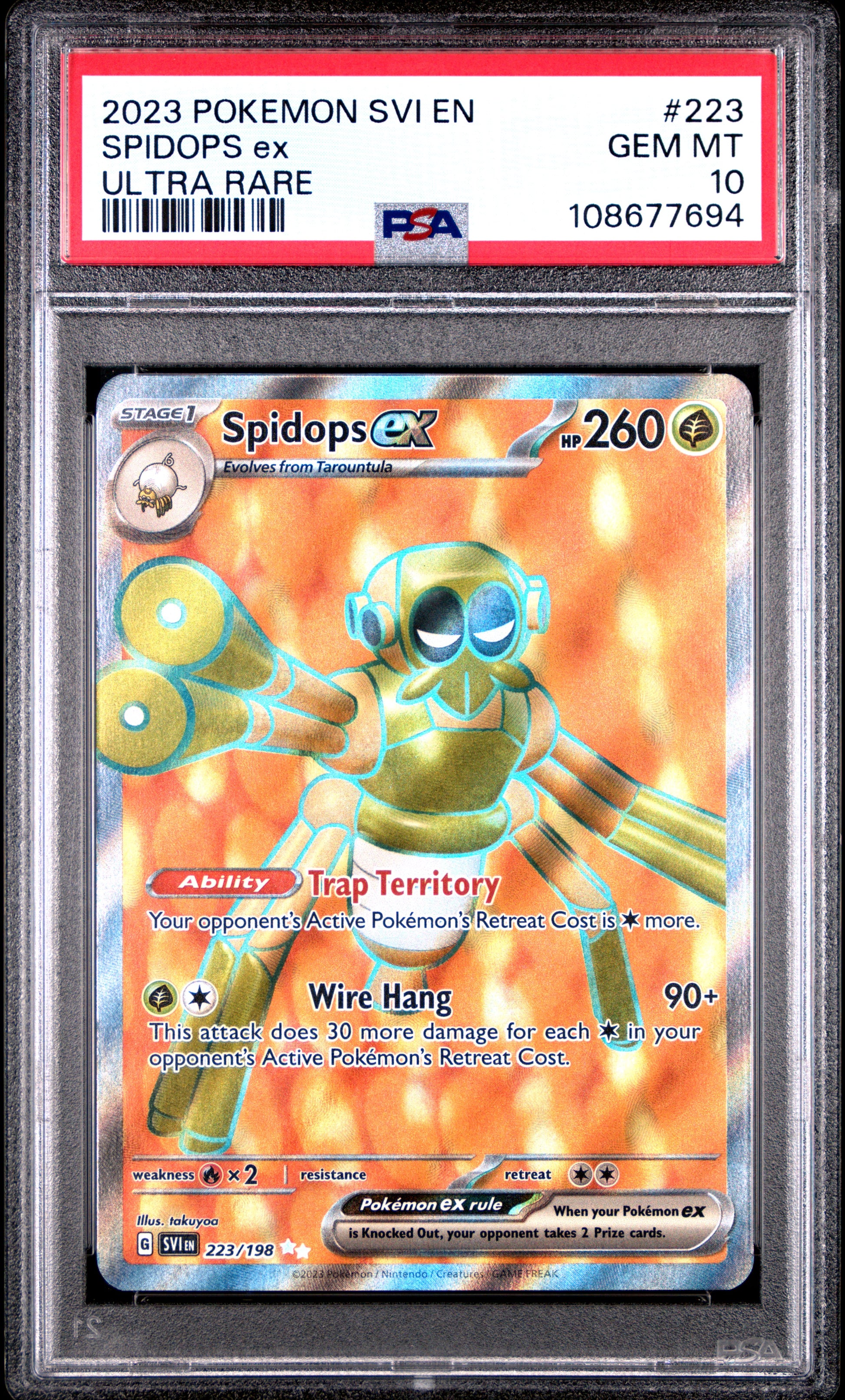 SPIDOPS EX 223/198 Common POKEMON SVI EN-SCARLET & VIOLET ULTRA RARE PSA10 GEM MT 10 PSA population 158 <a href=https://www.psacard.com/cert/108677694/psa>https://www.psacard.com/cert/108677694/psa</a>