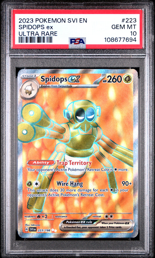 SPIDOPS EX 223/198 Common POKEMON SVI EN-SCARLET & VIOLET ULTRA RARE PSA10 GEM MT 10 PSA population 158 <a href=https://www.psacard.com/cert/108677694/psa>https://www.psacard.com/cert/108677694/psa</a>