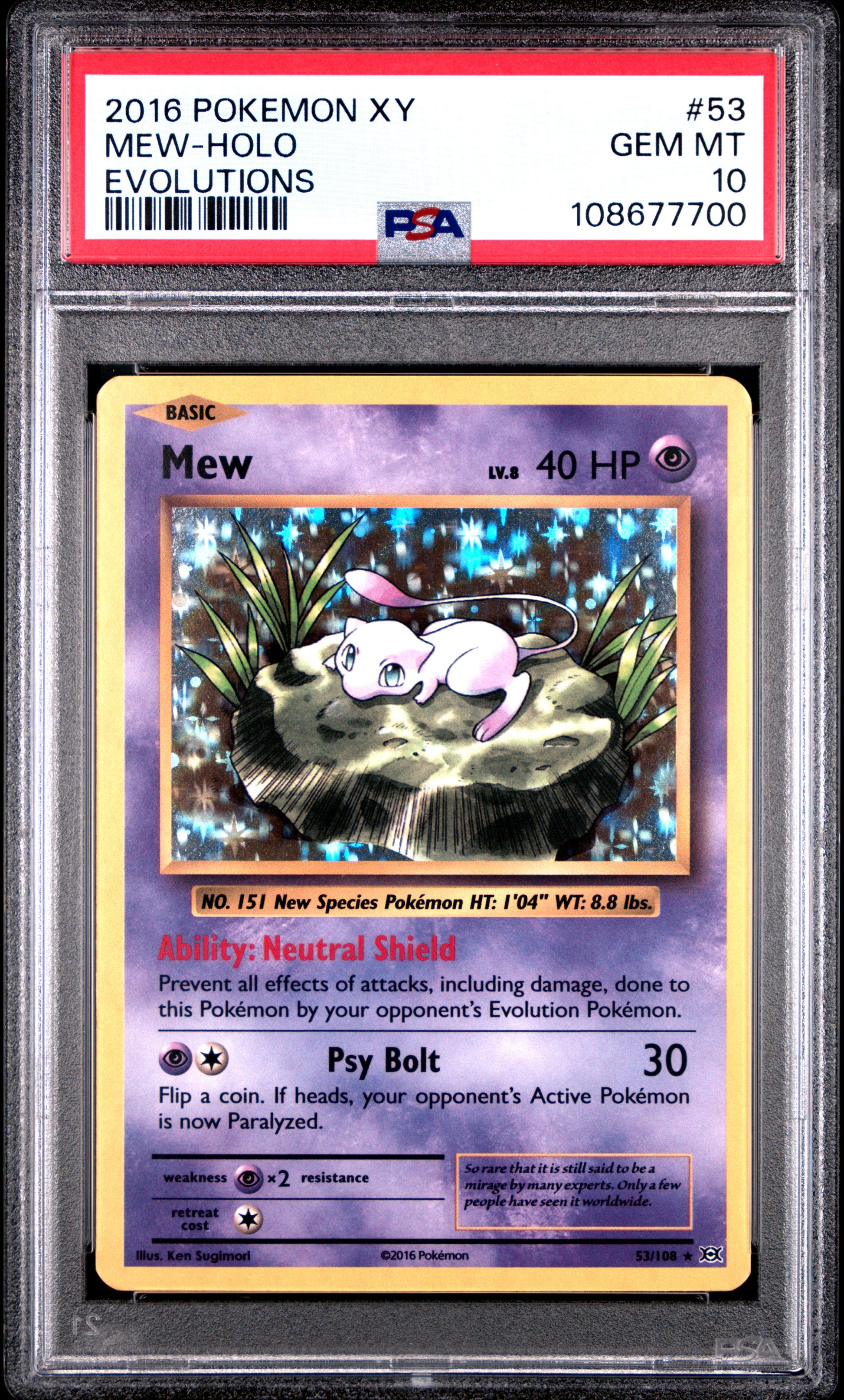 MEW-HOLO 53/108 [Holo] POKEMON XY EVOLUTIONS EVOLUTIONS PSA10 GEM MT 10 PSA population 272 <a href=https://www.psacard.com/cert/108677700/psa>https://www.psacard.com/cert/108677700/psa</a>