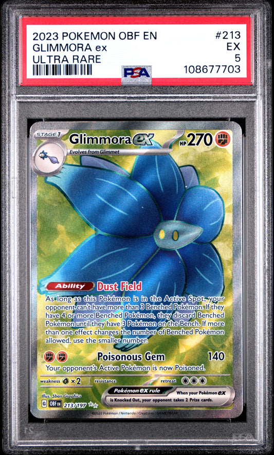GLIMMORA EX 213/197 Common POKEMON OBF EN-OBSIDIAN FLAMES ULTRA RARE PSA5 EX 5 PSA population 2 <a href=https://www.psacard.com/cert/108677703/psa>https://www.psacard.com/cert/108677703/psa</a>