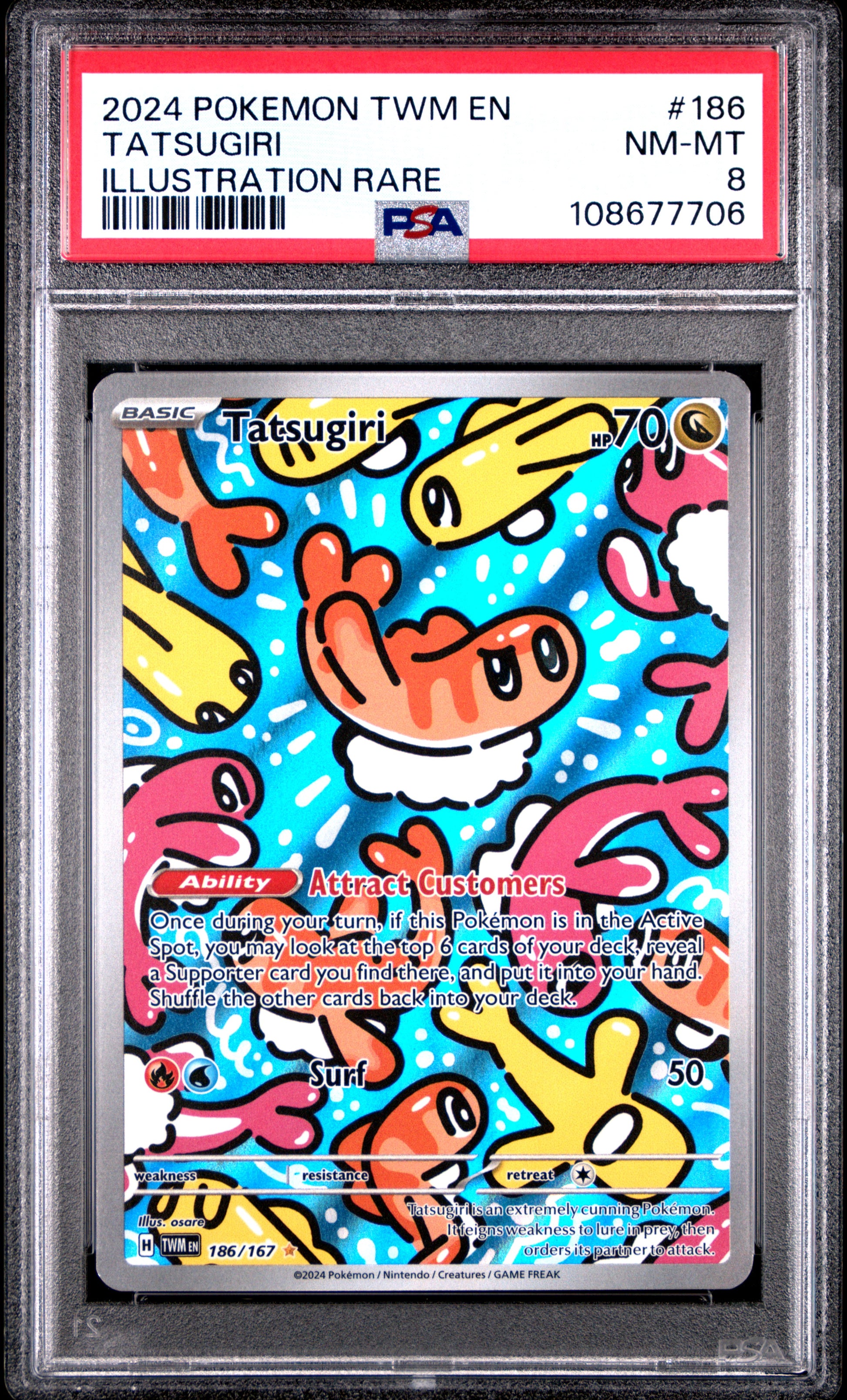 TATSUGIRI 186/167 Common POKEMON TWM EN-TWILIGHT MASQUERADE ILLUSTRATION RARE PSA8 NM-MT 8 PSA population 0 <a href=https://www.psacard.com/cert/108677706/psa>https://www.psacard.com/cert/108677706/psa</a>