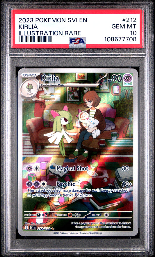KIRLIA 212/198 Common POKEMON SVI EN-SCARLET & VIOLET ILLUSTRATION RARE PSA10 GEM MT 10 PSA population 846 <a href=https://www.psacard.com/cert/108677708/psa>https://www.psacard.com/cert/108677708/psa</a>