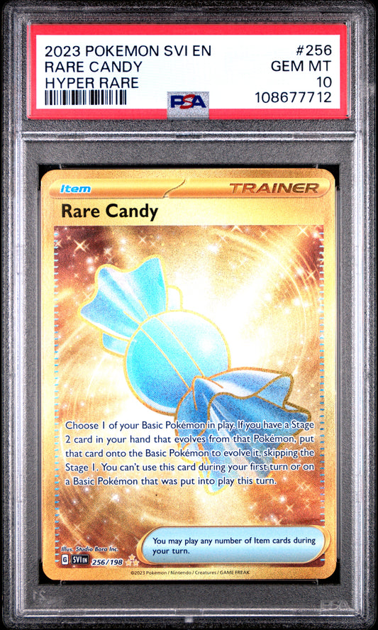RARE CANDY 256/198 Common POKEMON SVI EN-SCARLET & VIOLET HYPER RARE PSA10 GEM MT 10 PSA population 299 <a href=https://www.psacard.com/cert/108677712/psa>https://www.psacard.com/cert/108677712/psa</a>
