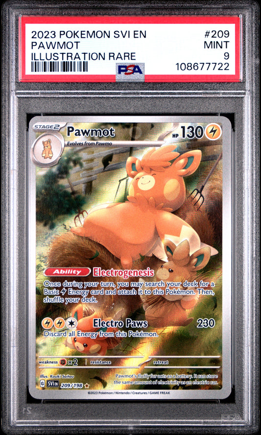 PAWMOT 209/198 Common POKEMON SVI EN-SCARLET & VIOLET ILLUSTRATION RARE PSA9 MINT 9 PSA population 236 <a href=https://www.psacard.com/cert/108677722/psa>https://www.psacard.com/cert/108677722/psa</a>