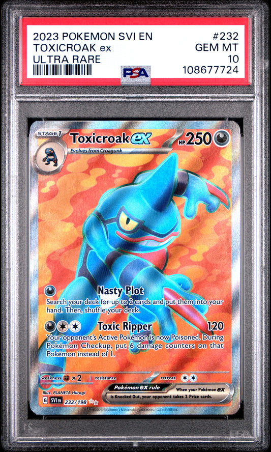 TOXICROAK EX 232/198 Common POKEMON SVI EN-SCARLET & VIOLET ULTRA RARE PSA10 GEM MT 10 PSA population 138 <a href=https://www.psacard.com/cert/108677724/psa>https://www.psacard.com/cert/108677724/psa</a>