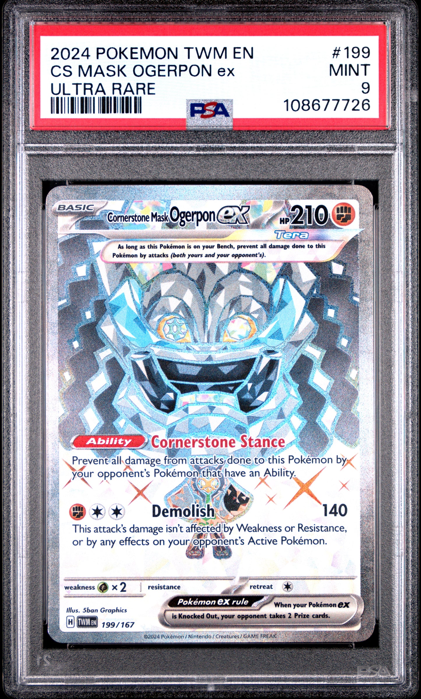 CS MASK OGERPON EX 199/167 Common POKEMON TWM EN-TWILIGHT MASQUERADE ULTRA RARE PSA9 MINT 9 PSA population 201 <a href=https://www.psacard.com/cert/108677726/psa>https://www.psacard.com/cert/108677726/psa</a>
