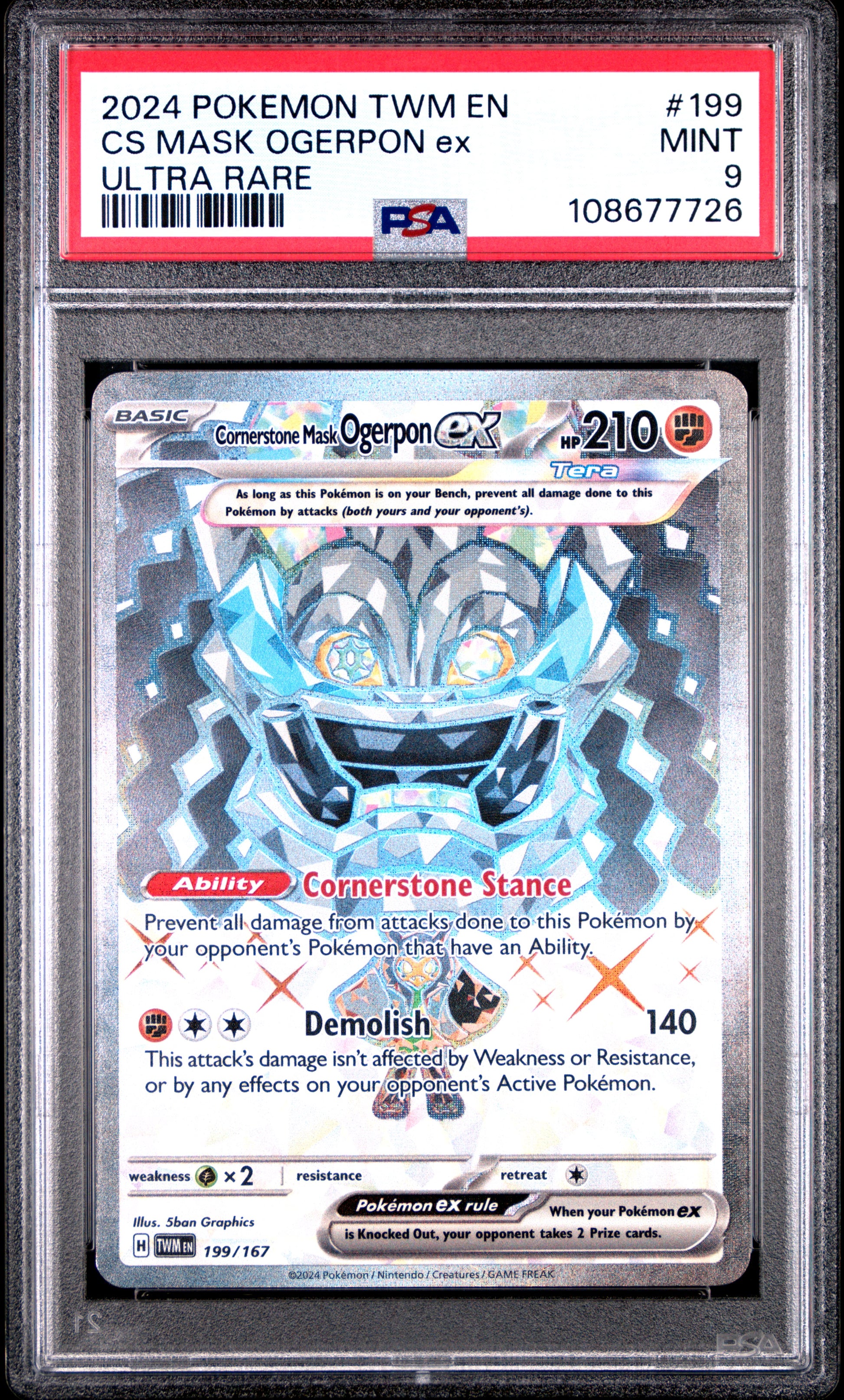 CS MASK OGERPON EX 199/167 Common POKEMON TWM EN-TWILIGHT MASQUERADE ULTRA RARE PSA9 MINT 9 PSA population 201 <a href=https://www.psacard.com/cert/108677726/psa>https://www.psacard.com/cert/108677726/psa</a>