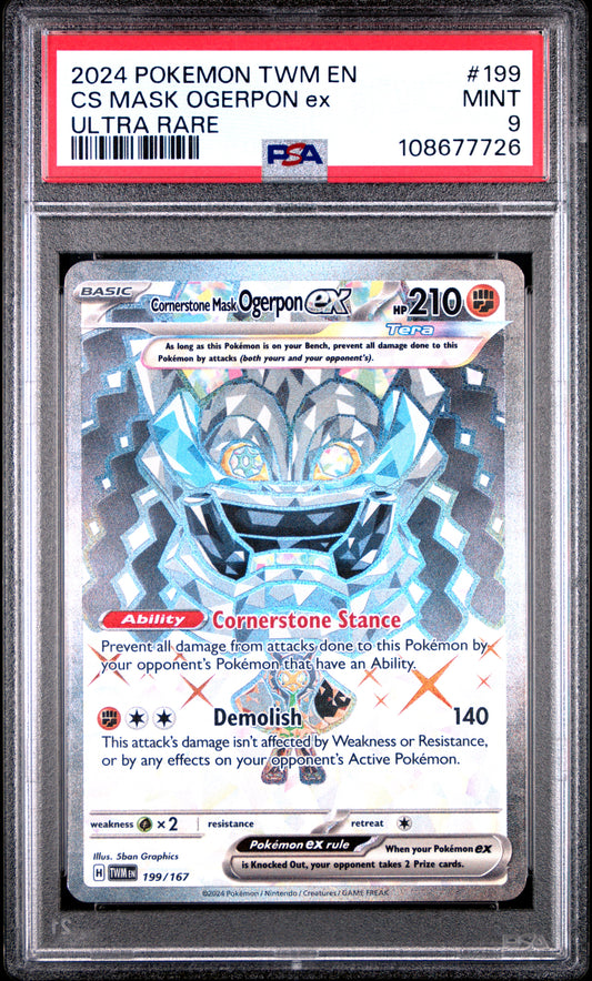 CS MASK OGERPON EX 199/167 Common POKEMON TWM EN-TWILIGHT MASQUERADE ULTRA RARE PSA9 MINT 9 PSA population 201 <a href=https://www.psacard.com/cert/108677726/psa>https://www.psacard.com/cert/108677726/psa</a>
