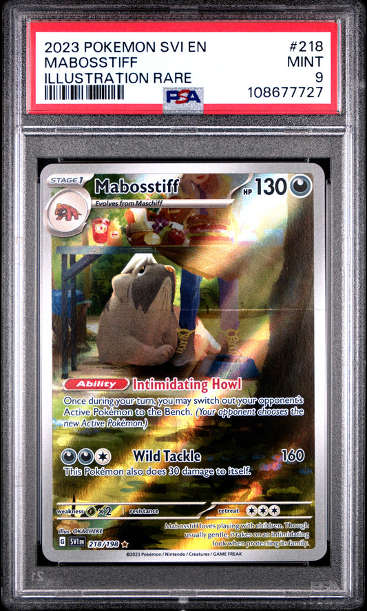 MABOSSTIFF 218/198 Common POKEMON SVI EN-SCARLET & VIOLET ILLUSTRATION RARE PSA9 MINT 9 PSA population 328 <a href=https://www.psacard.com/cert/108677727/psa>https://www.psacard.com/cert/108677727/psa</a>