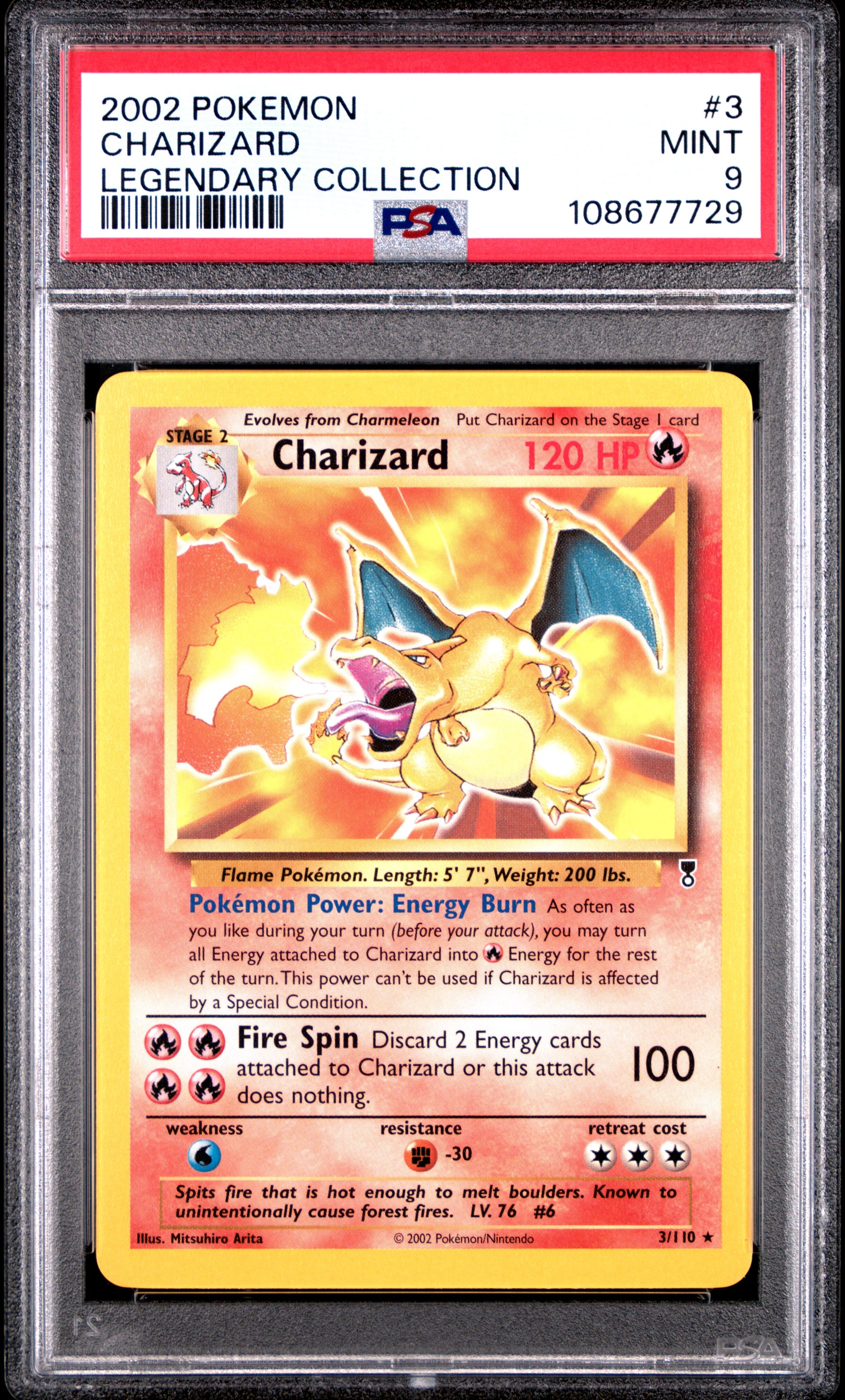 CHARIZARD 3/110 Common POKEMON LEGENDARY COLLECTION LEGENDARY COLLECTION PSA9 MINT 9 PSA population 351 <a href=https://www.psacard.com/cert/108677729/psa>https://www.psacard.com/cert/108677729/psa</a>