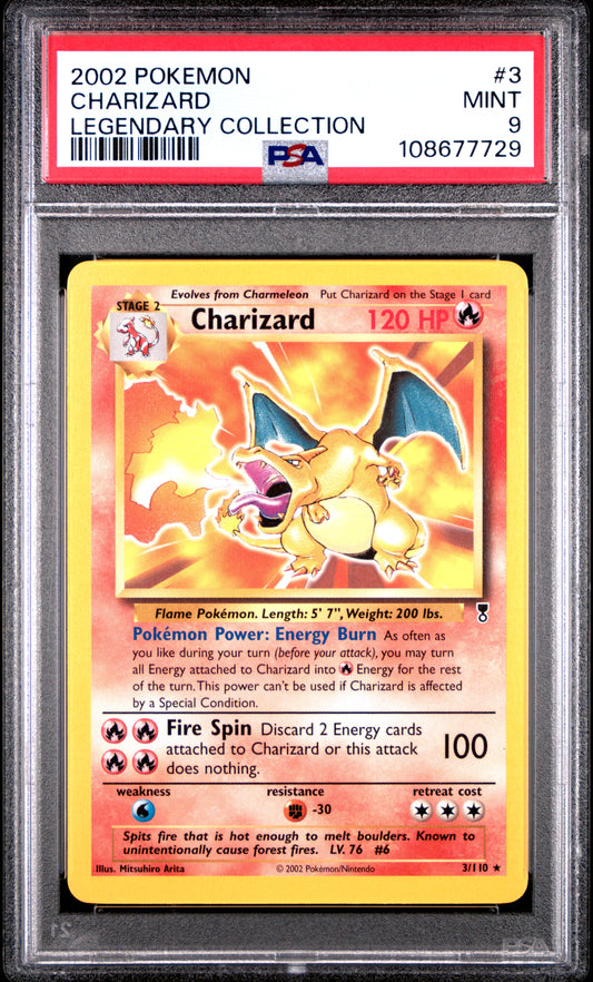 CHARIZARD 3/110 Common POKEMON LEGENDARY COLLECTION LEGENDARY COLLECTION PSA9 MINT 9 PSA population 351 <a href=https://www.psacard.com/cert/108677729/psa>https://www.psacard.com/cert/108677729/psa</a>