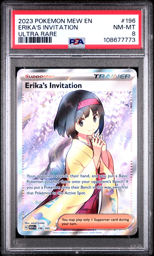 ERIKA'S INVITATION 196/165 Common POKEMON MEW EN-151 ULTRA RARE PSA8 NM-MT 8 PSA population 759 <a href=https://www.psacard.com/cert/108677773/psa>https://www.psacard.com/cert/108677773/psa</a>
