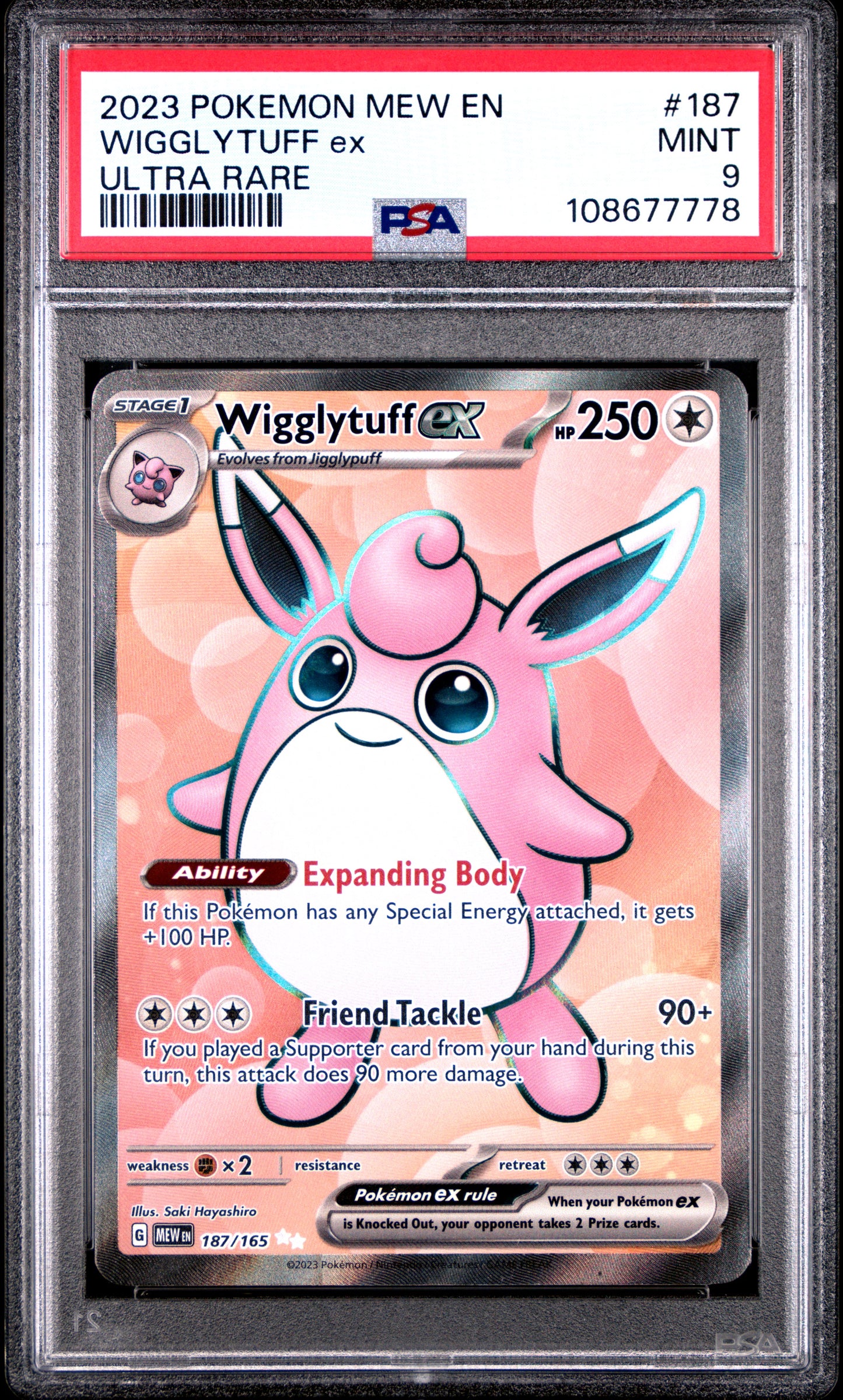 WIGGLYTUFF EX 187/165 Common POKEMON MEW EN-151 ULTRA RARE PSA9 MINT 9 PSA population 578 <a href=https://www.psacard.com/cert/108677778/psa>https://www.psacard.com/cert/108677778/psa</a>